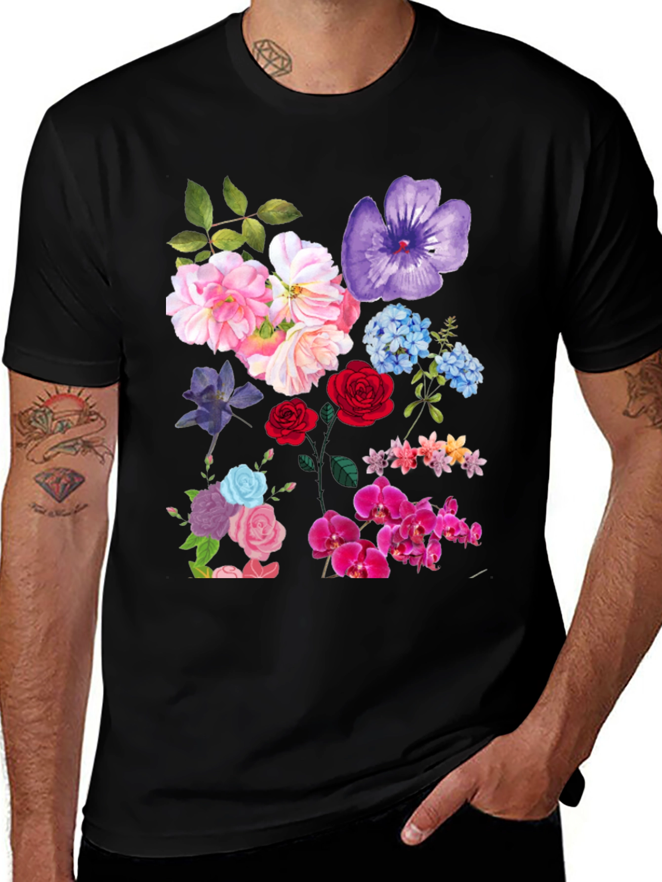 Variant 27 of Floral Print Black T-Shirt