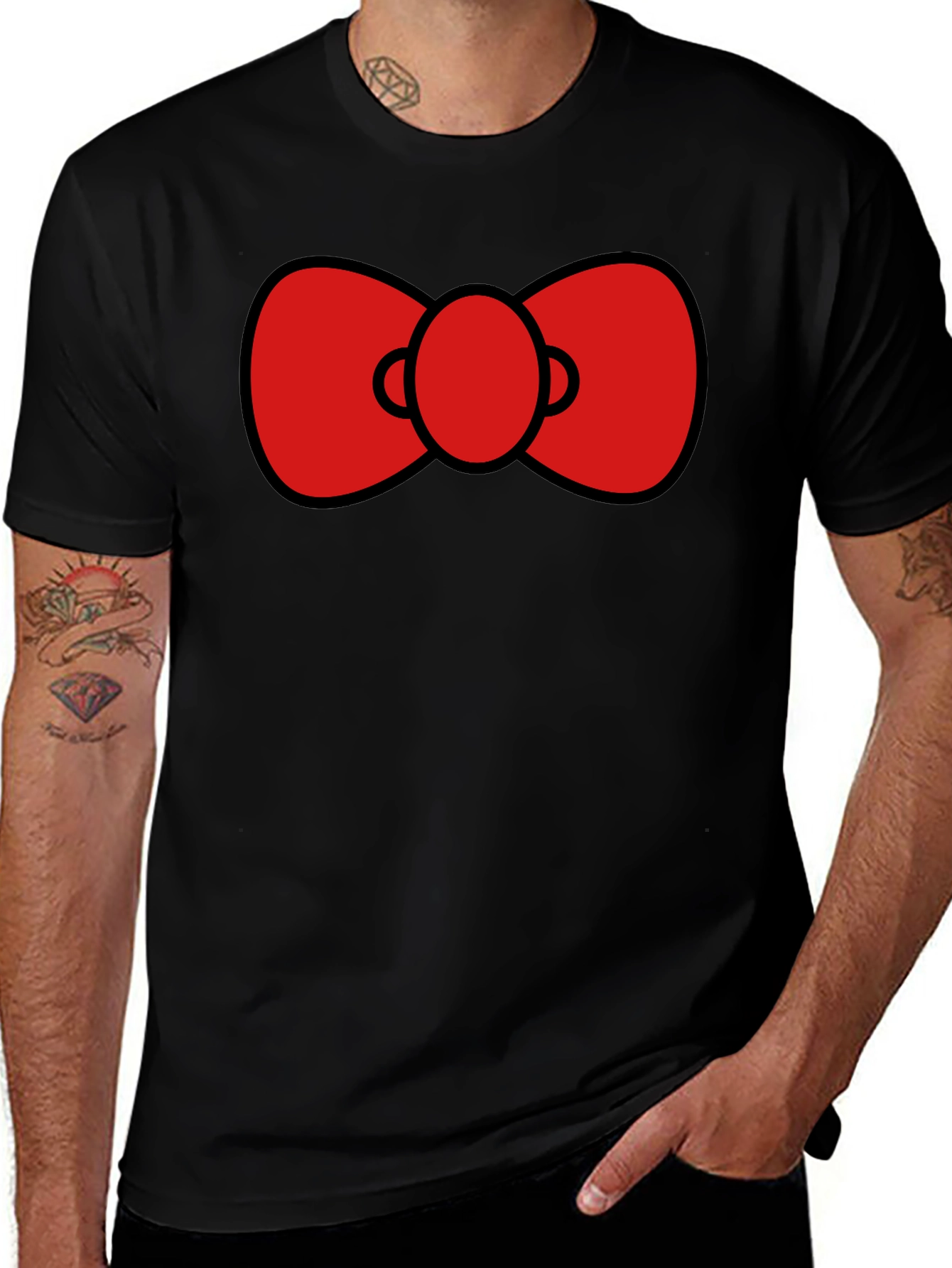 Variant 10 of Bow Tie Graphic Tee - Black Cotton T-Shirt