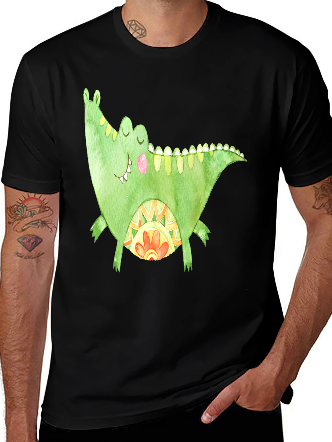 Variant 14 of Whimsical Crocodile Graphic T-Shirt - Black
