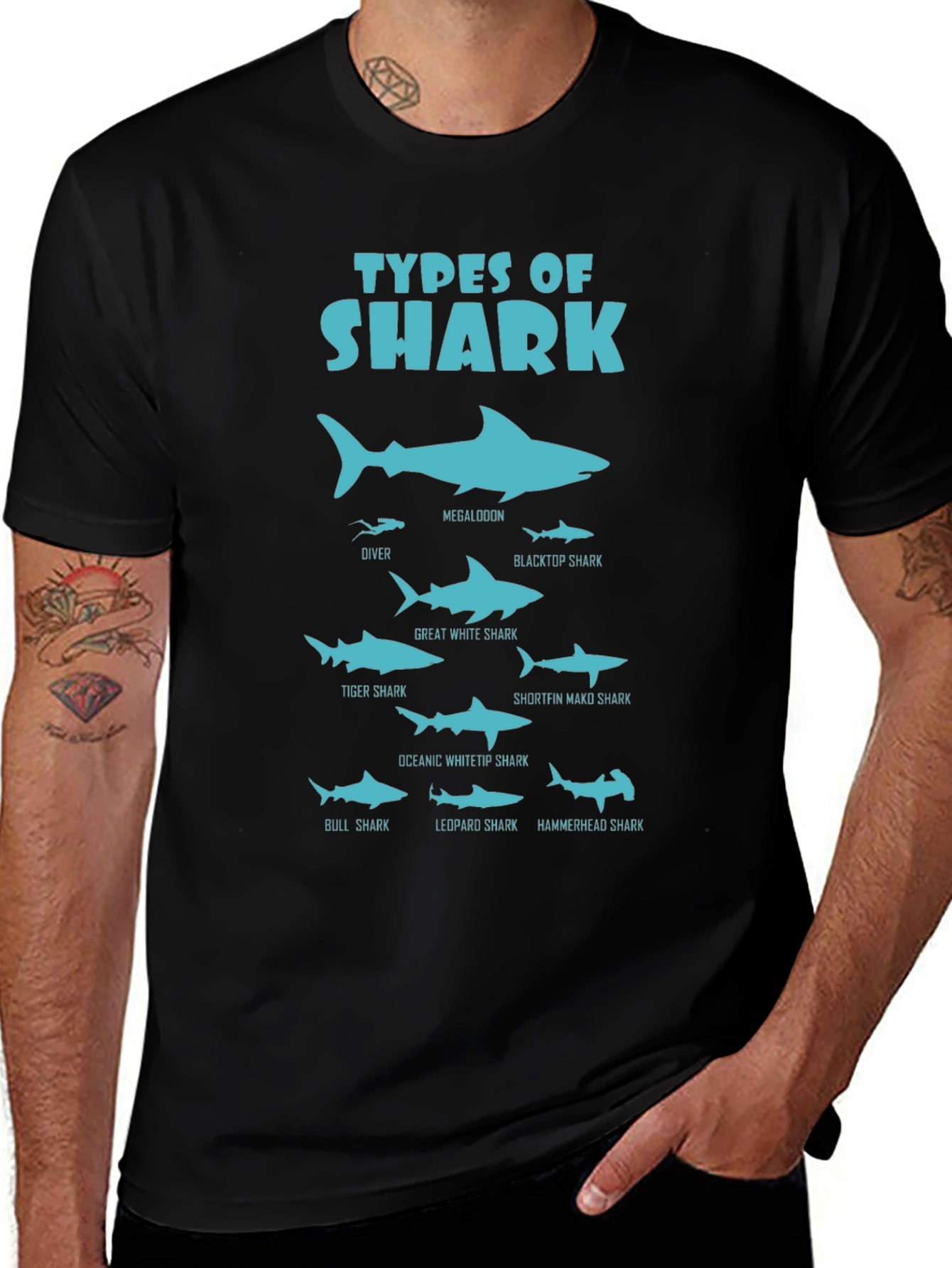 Variant 23 of Types of Shark Graphic T-Shirt - Black
