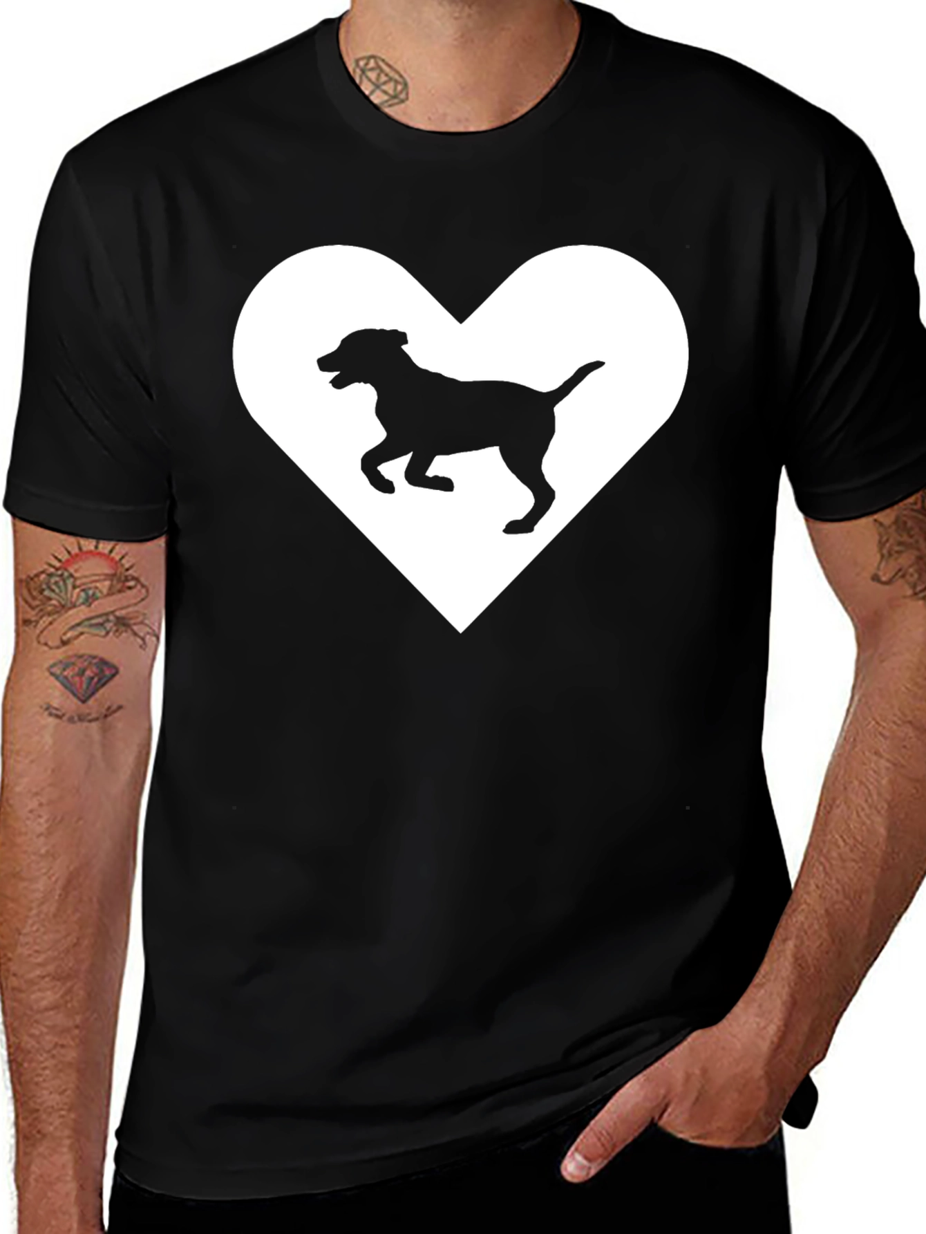 Variant 10 of Dog Lover Tee - Black Shirt with Heart & Dog Silhouette