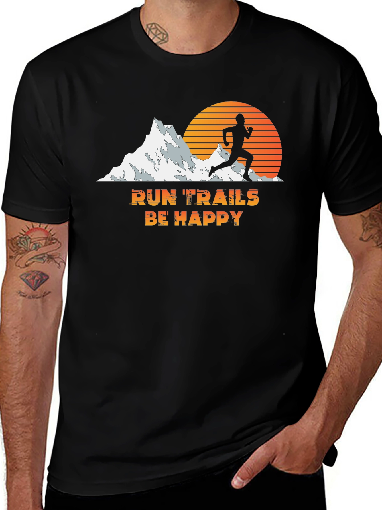 Run Trails Be Happy Black T-Shirt
