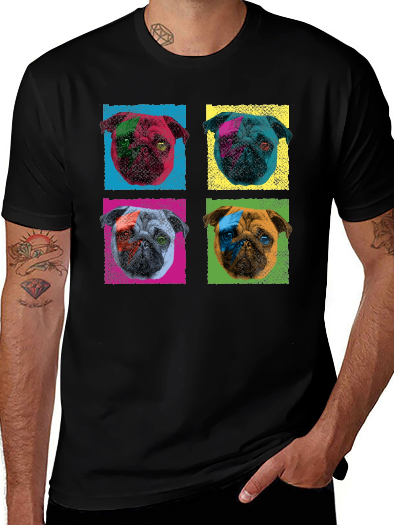 Variant 8 of Pop Art Pug Graphic Tee - Men's Black T-Shirt
