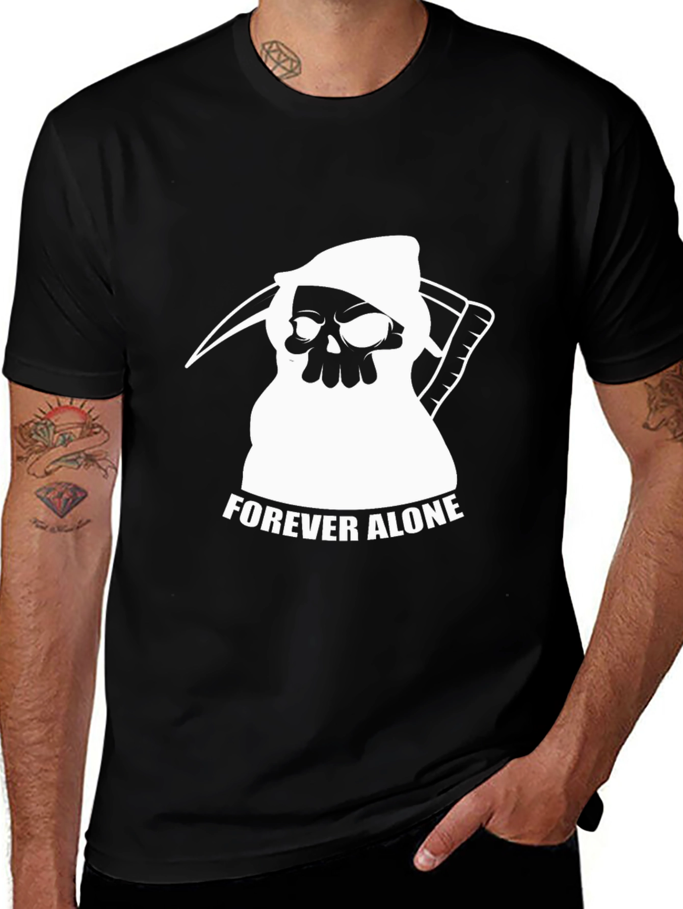 Variant 2 of Forever Alone Grim Reaper Graphic Tee - Black
