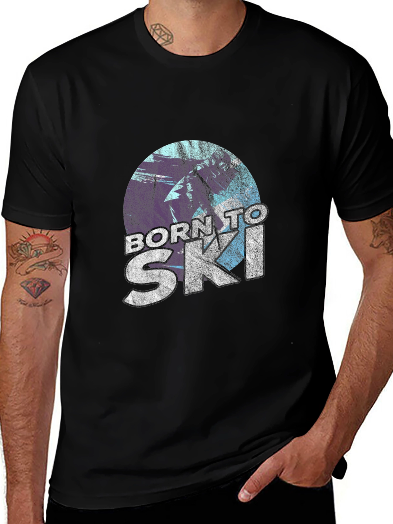 Variant 22 of Born To Ski Graphic Tee - Retro Skiing T-Shirt