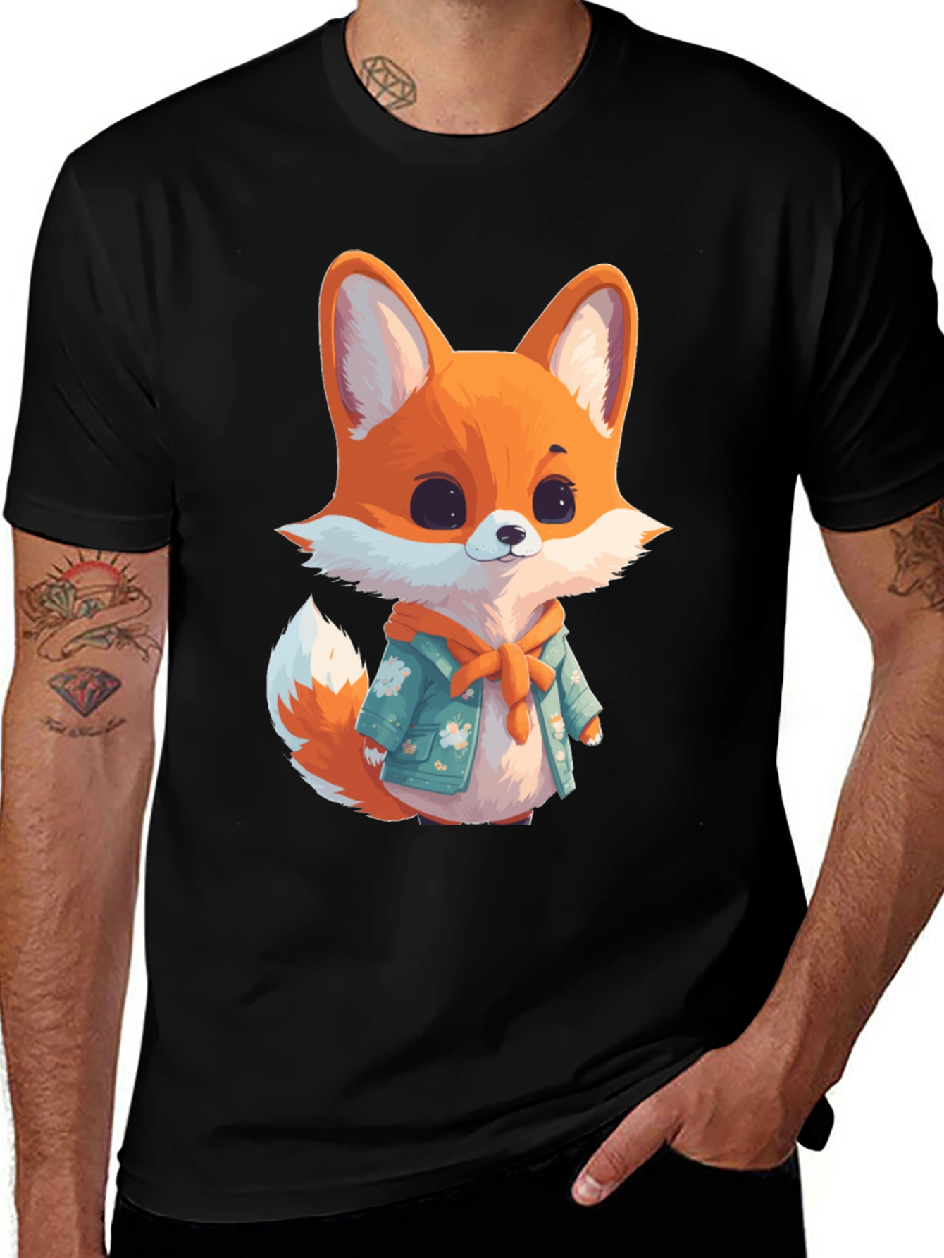 Variant 26 of Cute Fox Graphic Black T-Shirt