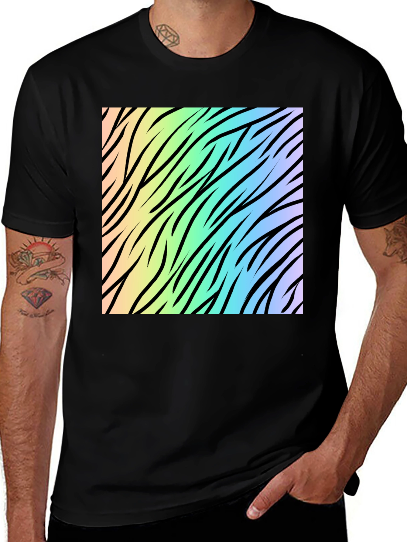Variant 15 of Rainbow Zebra Print Tee - Cool Graphic T-Shirt