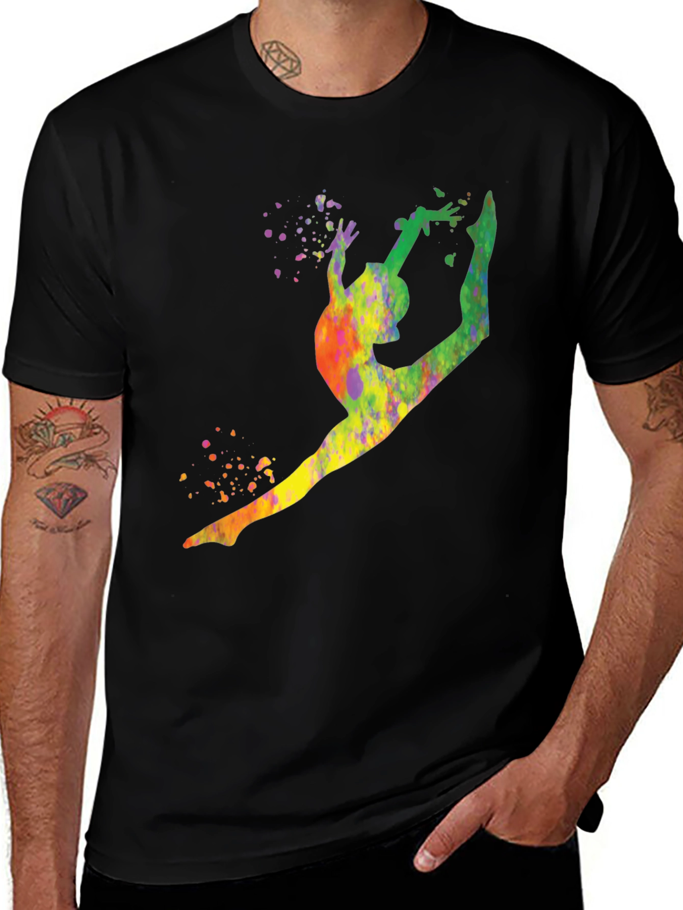 Variant 14 of Gymnast Watercolor Splatter Black T-Shirt
