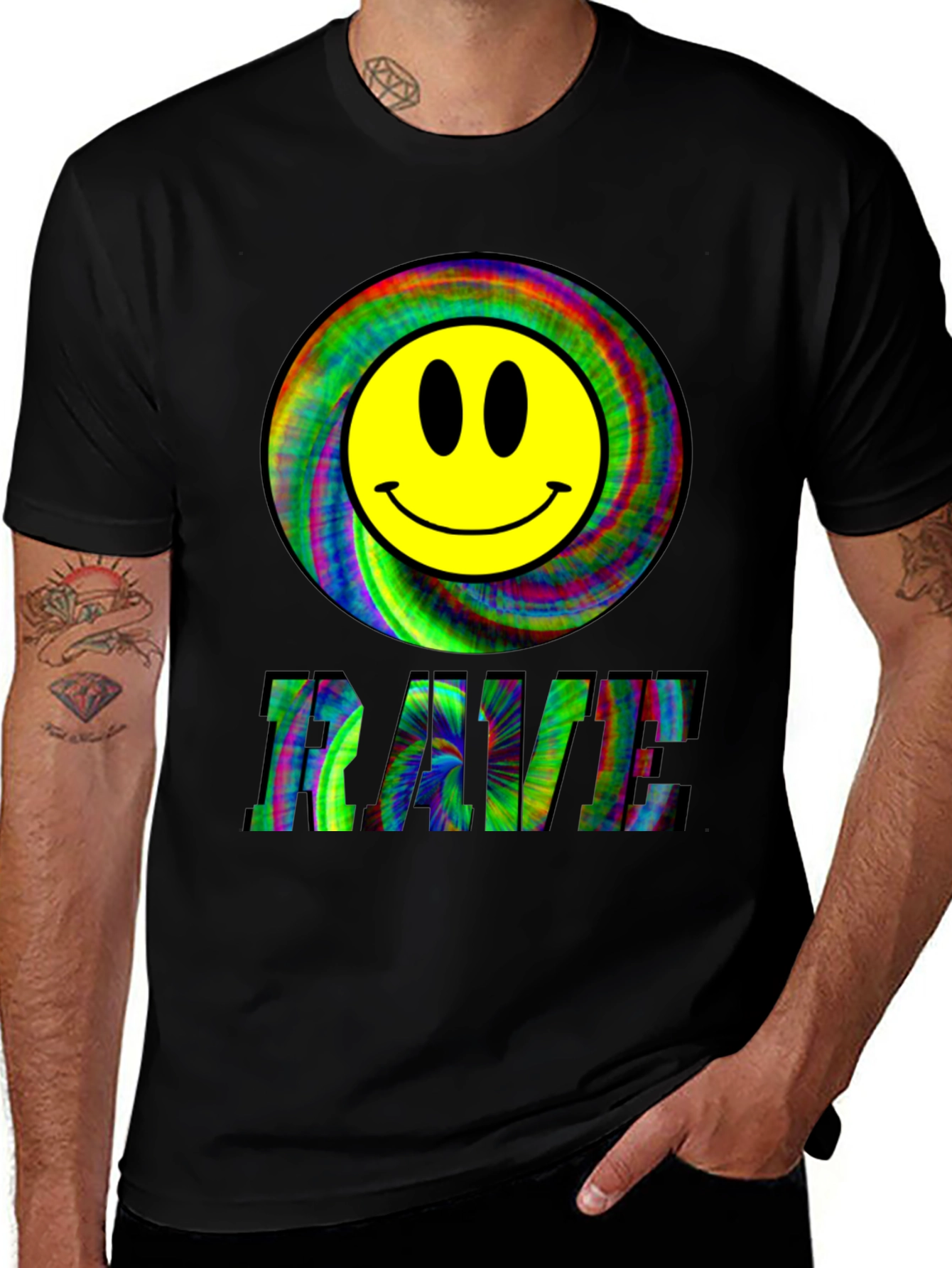 Variant 8 of Rave Smiley Face Black T-Shirt