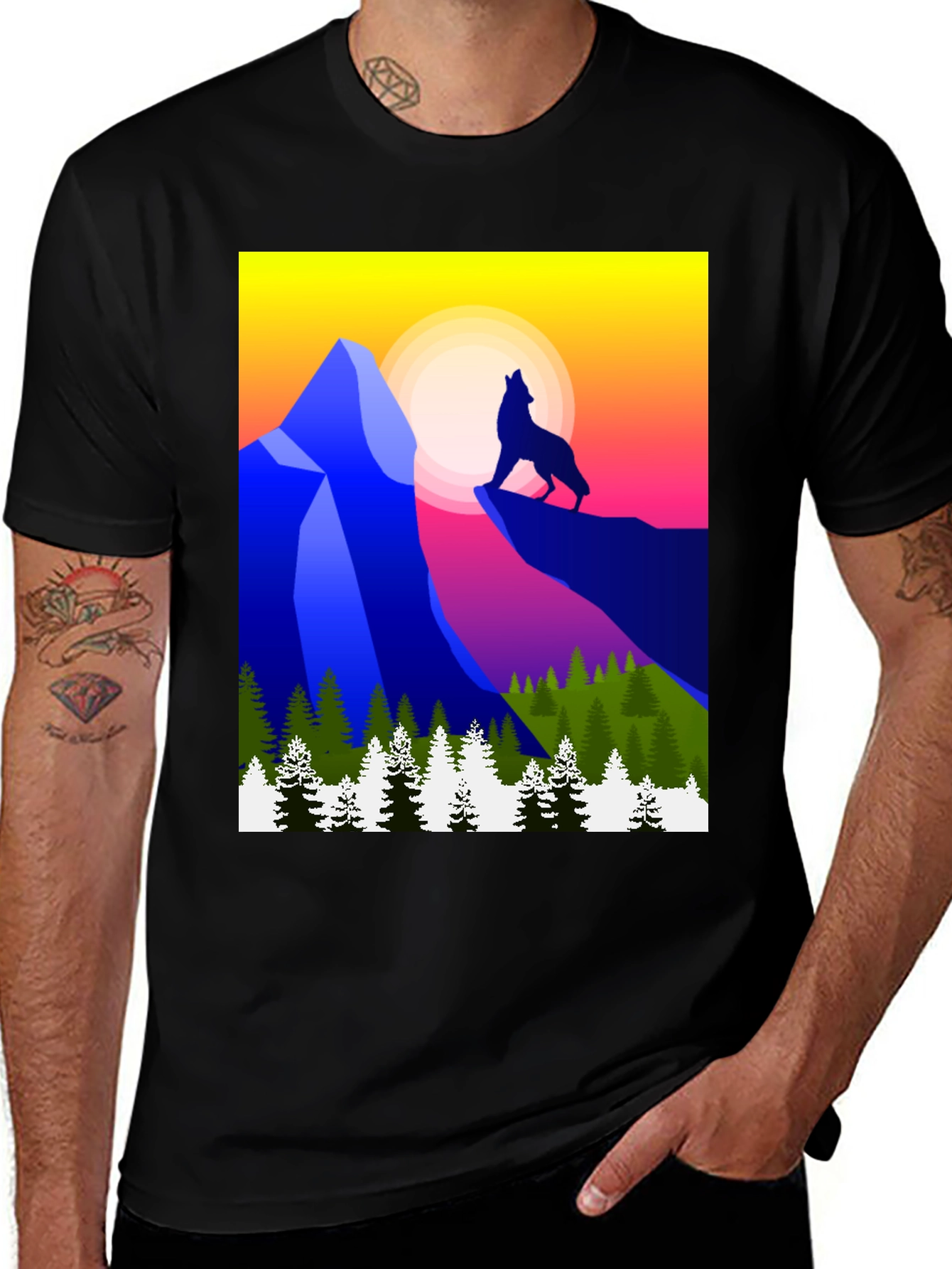 Variant 6 of Wolf Mountain Graphic Tee - Stylish Black T-Shirt