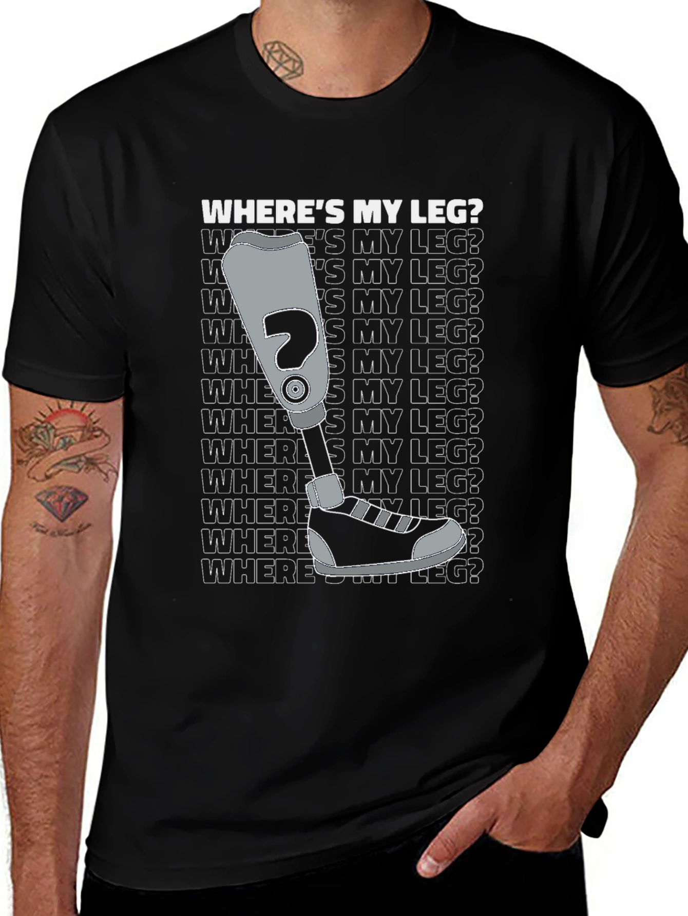 Variant 23 of Where's My Leg? Graphic T-Shirt - Disability Awareness Tee