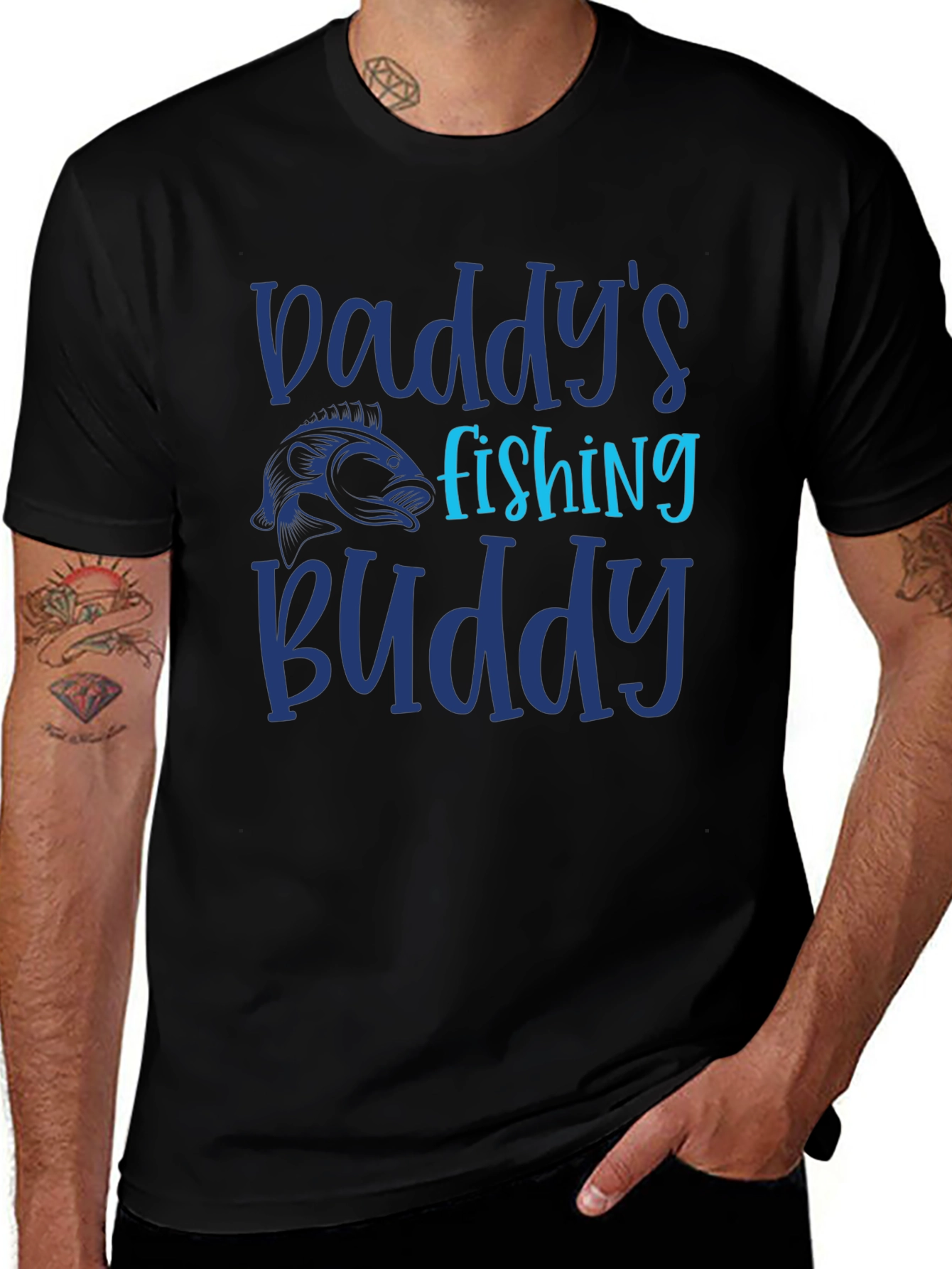 Variant 30 of Daddy's Fishing Buddy Black Graphic T-Shirt