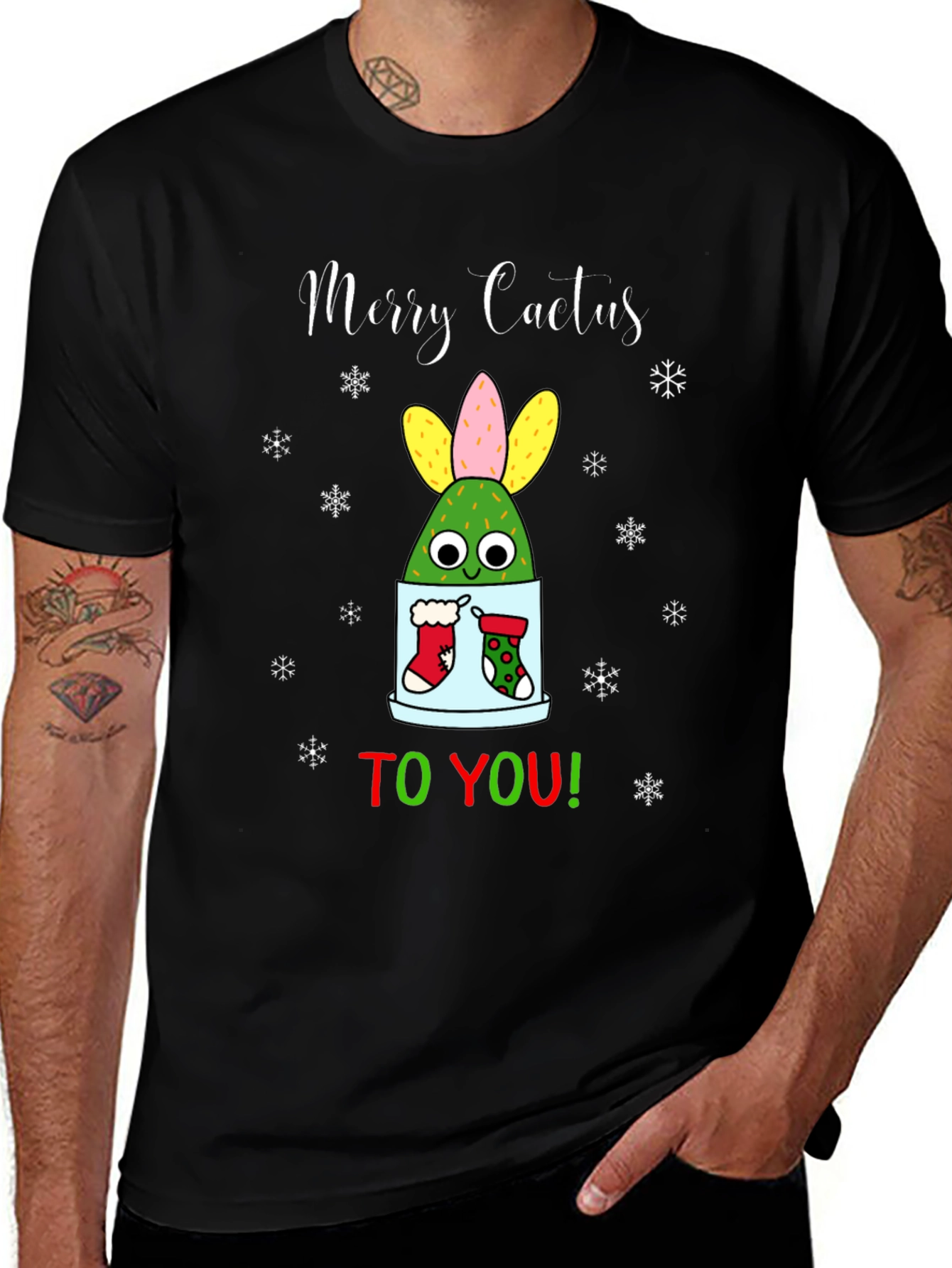 Variant 2 of Merry Cactus Christmas Graphic T-Shirt