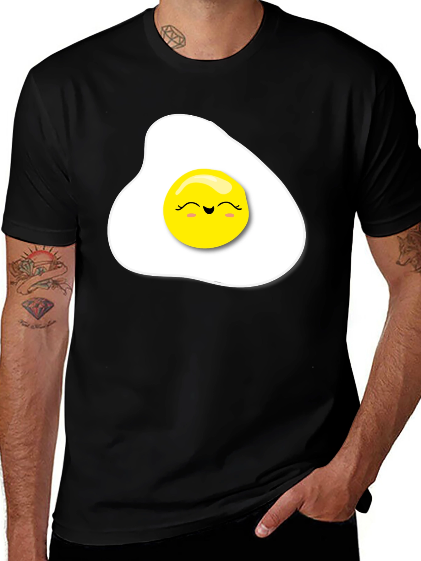 Variant 15 of Sunny Side Up Egg Smiling Face Black T-Shirt