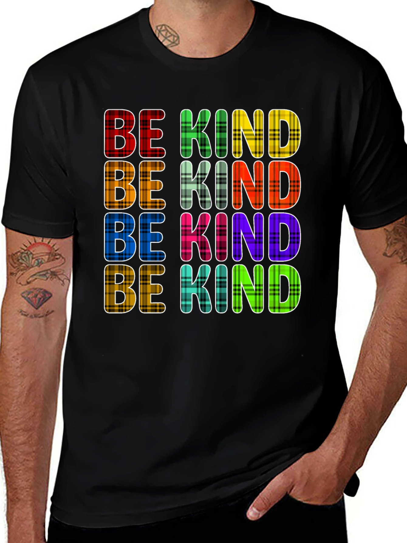 Variant 12 of Be Kind Plaid T-Shirt - Trendy Graphic Tee
