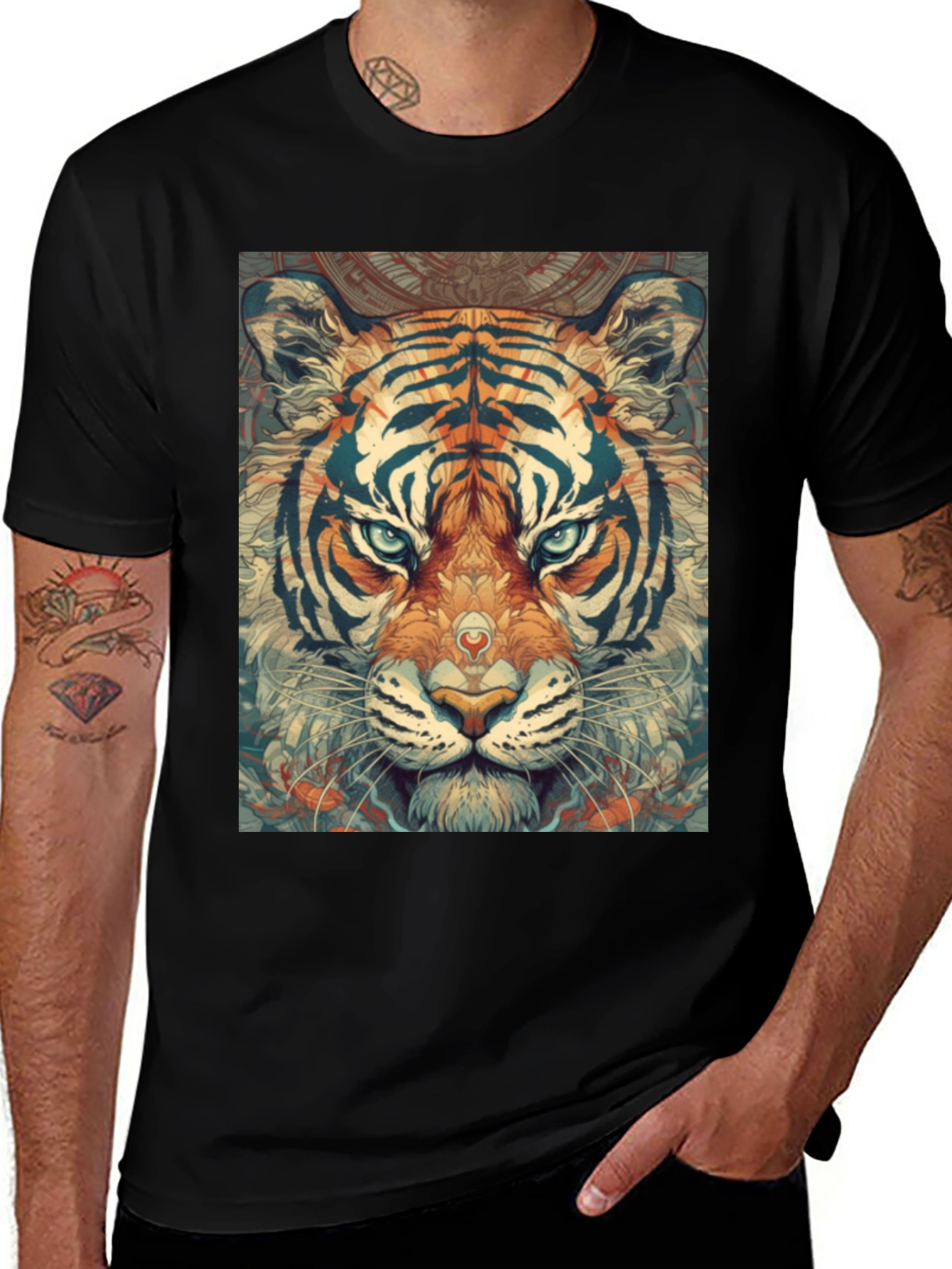 Variant 19 of Tiger Graphic Print Black Crew Neck T-Shirt
