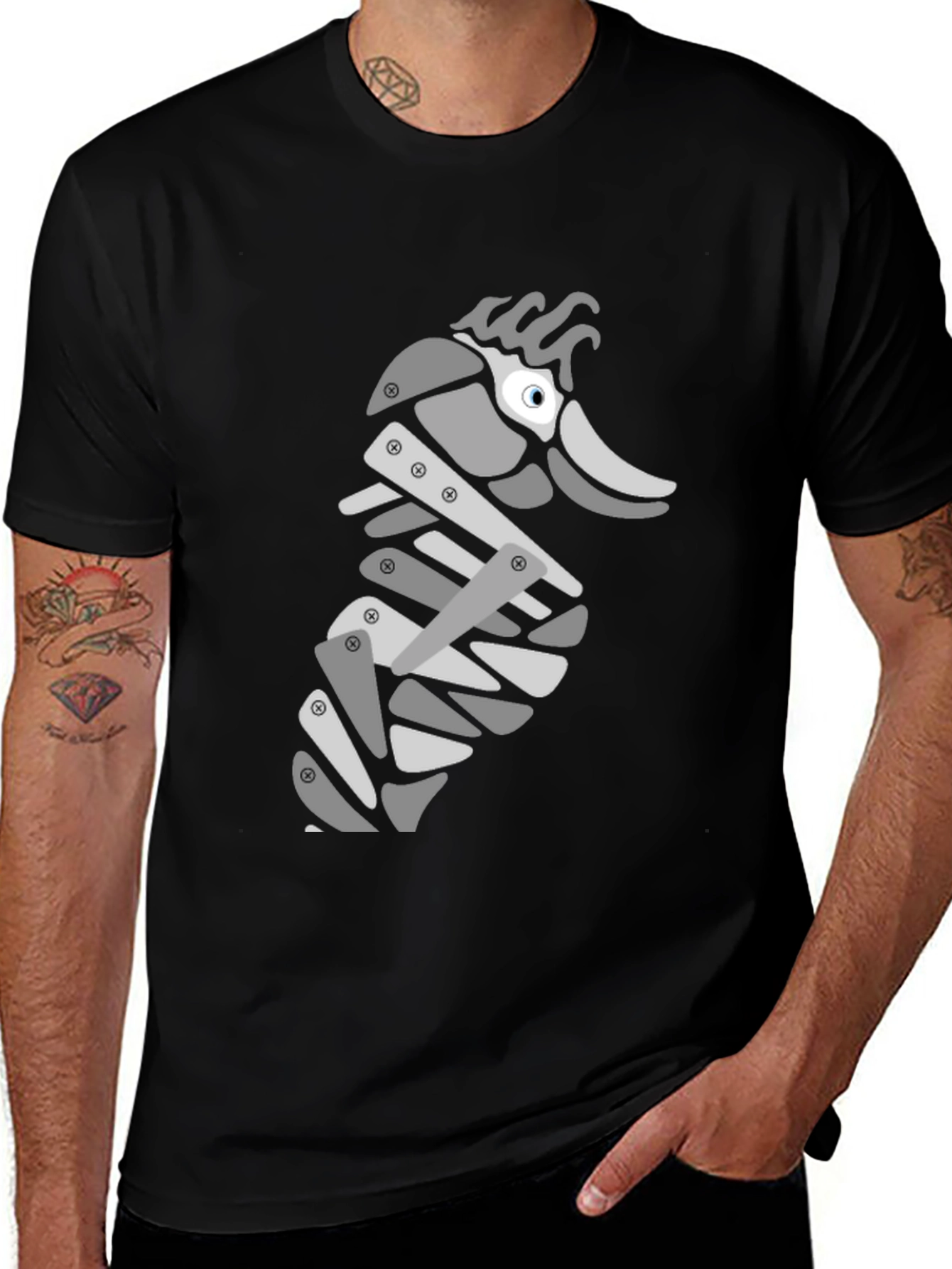 Variant 3 of Modern Seahorse Graphic Tee - Black