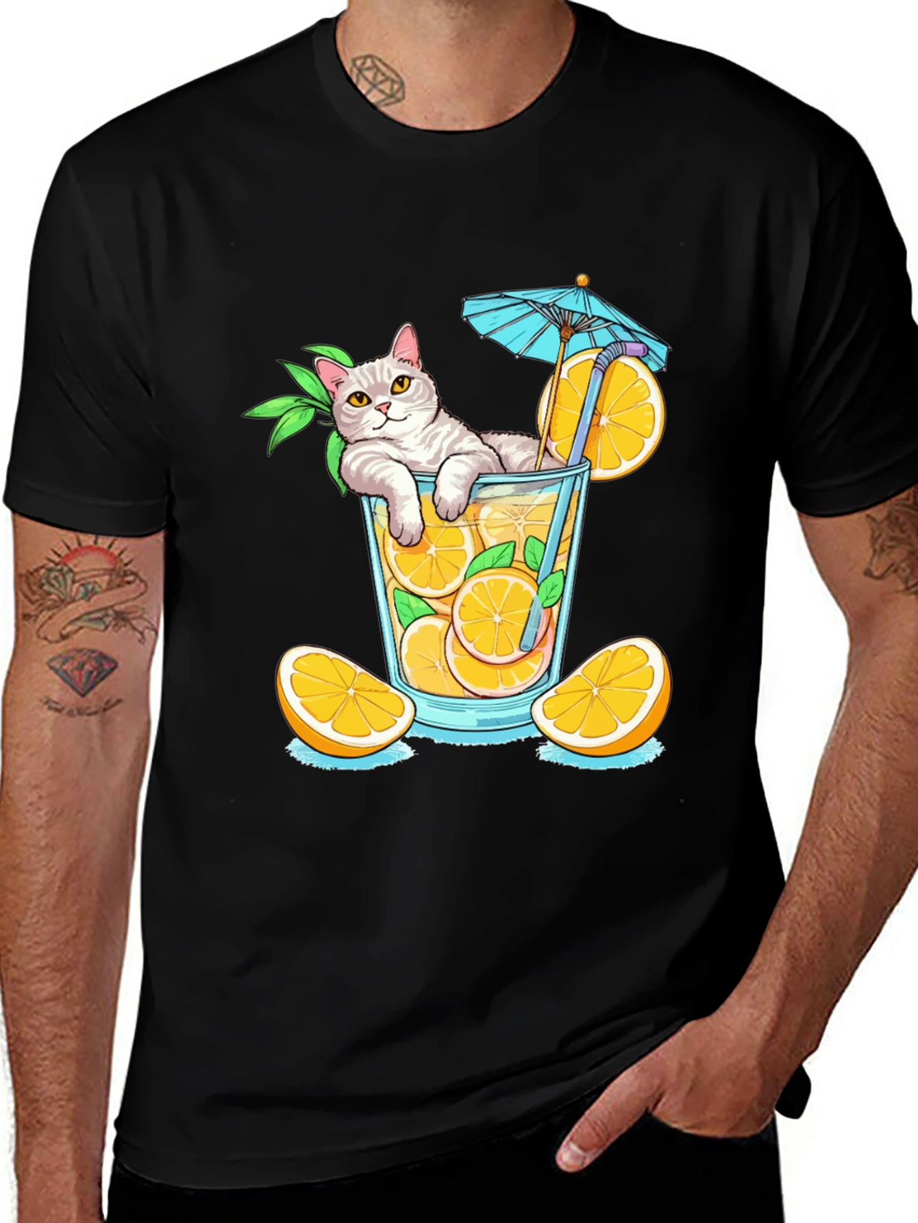 Variant 17 of Cat Sipping Orange Juice T-Shirt