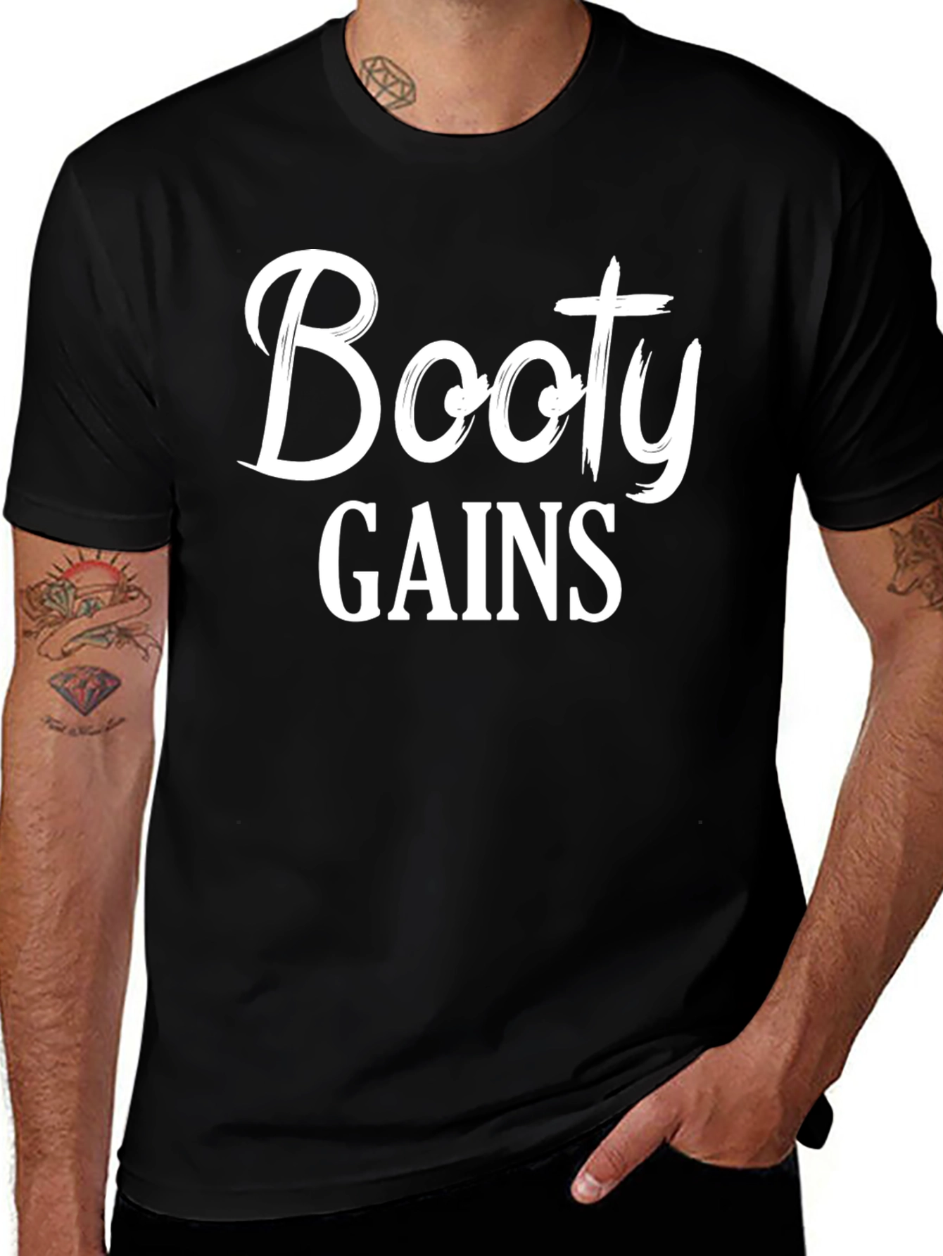 Variant 11 of Booty Gains Graphic Tee - Black Cotton T-Shirt