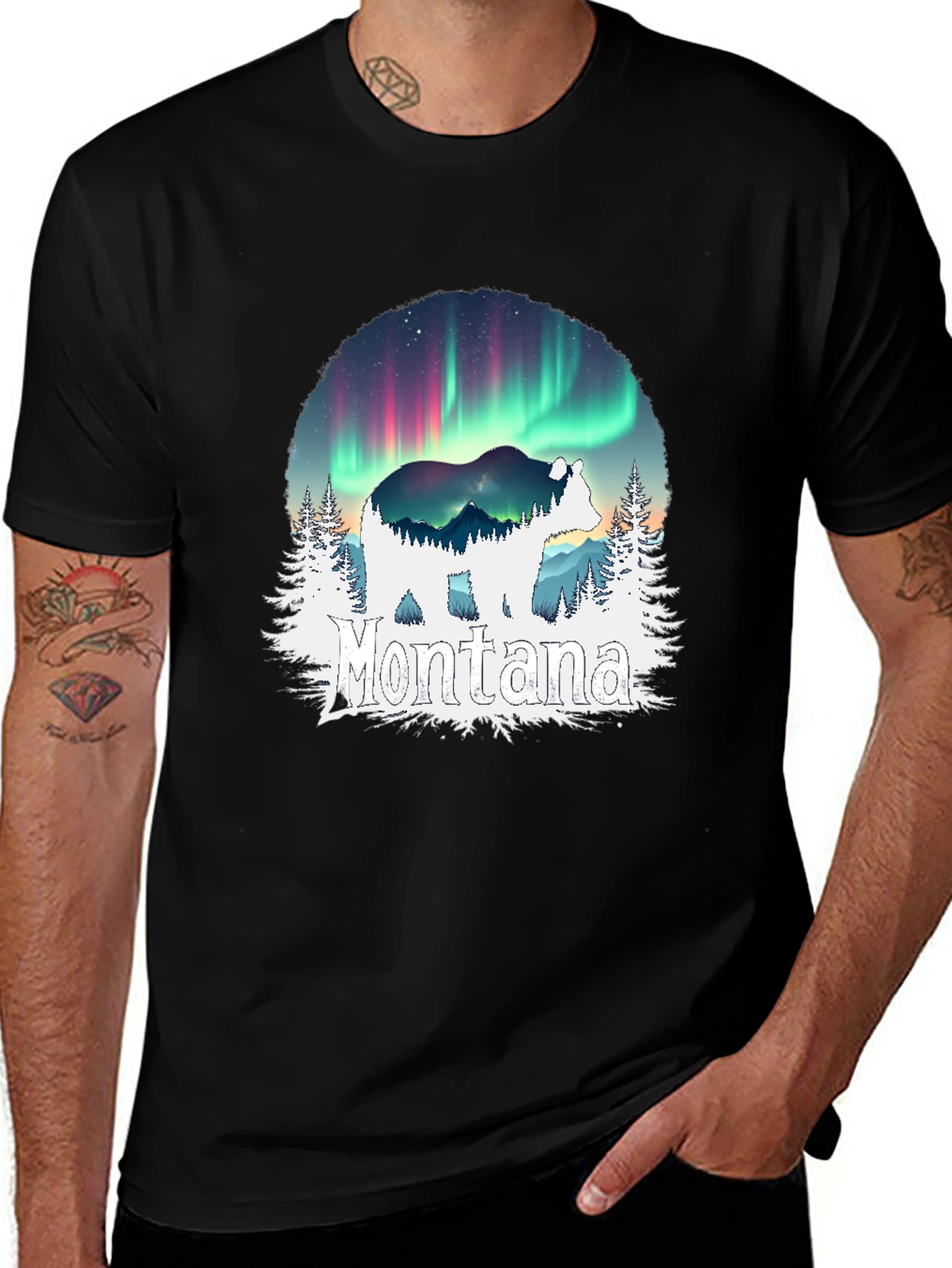 Montana Bear Aurora Borealis T-Shirt