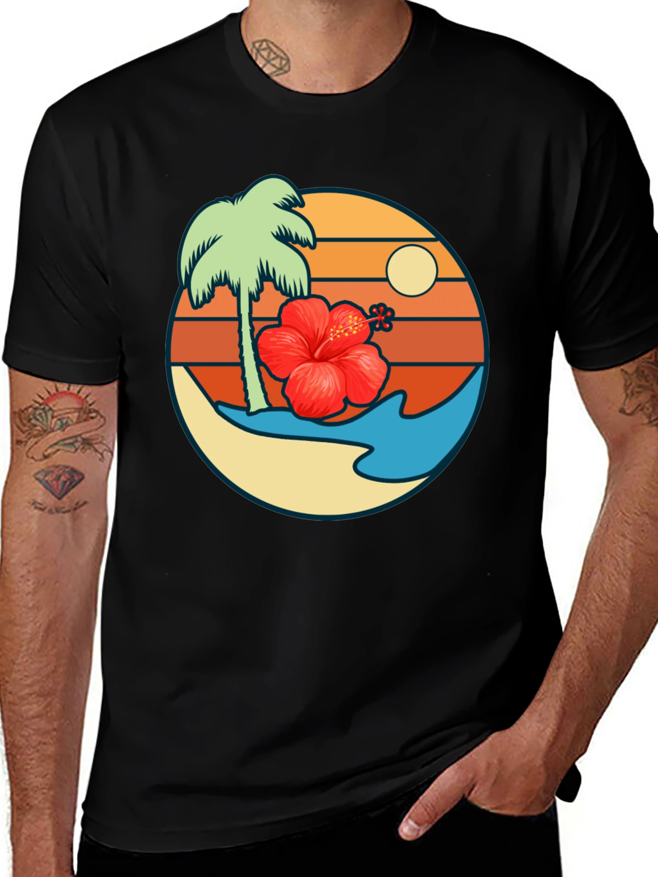 Variant 6 of Tropical Island Graphic T-Shirt - Black