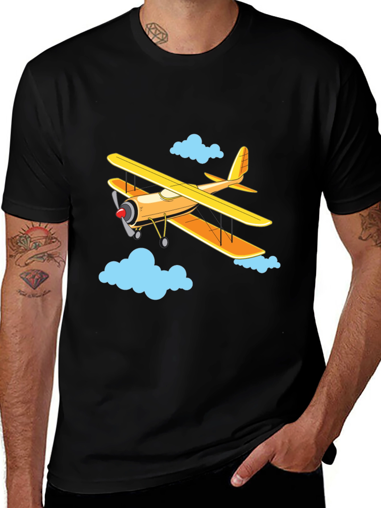 Variant 8 of Airplane Graphic Tee - Biplane in the Clouds!