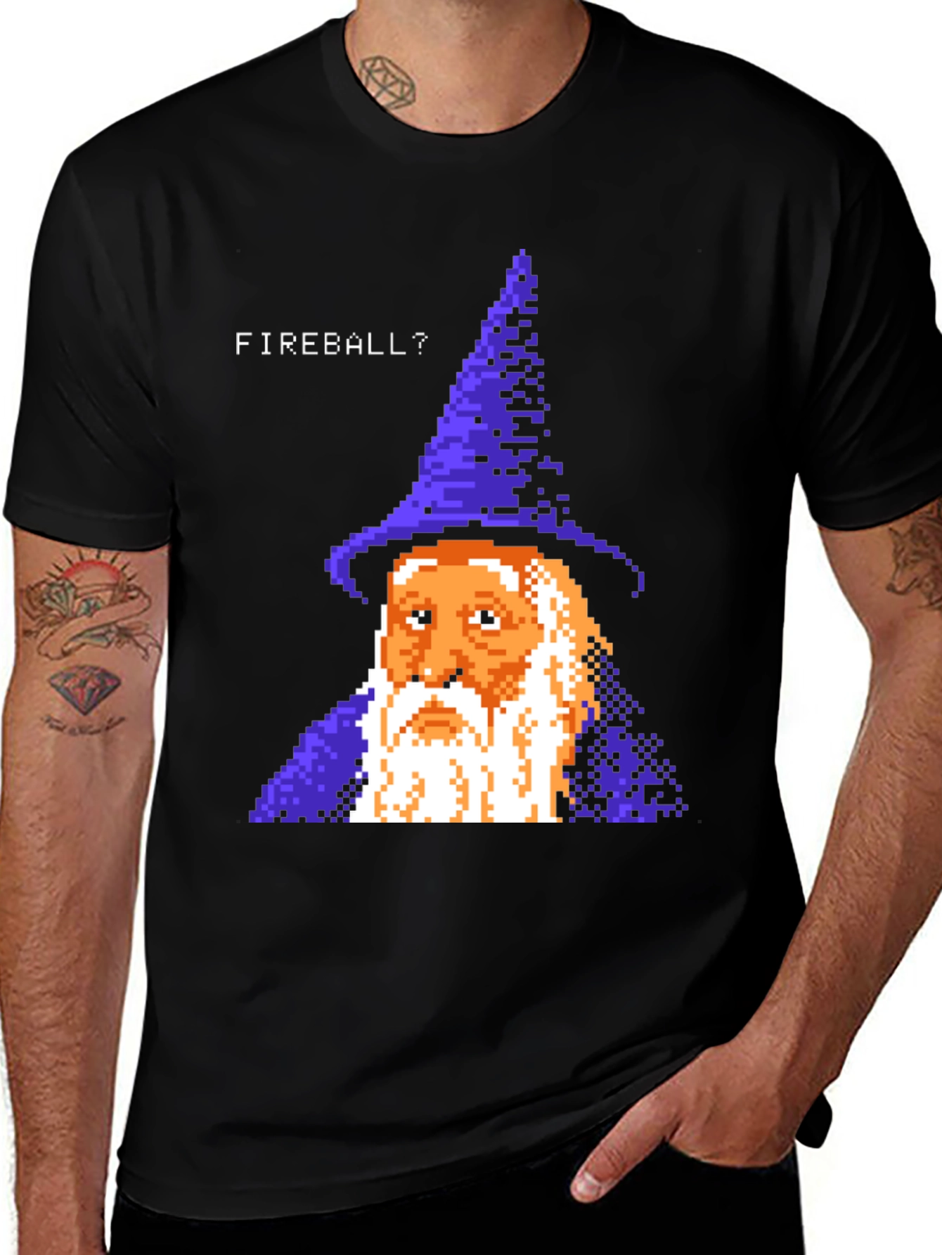 Fireball Wizard T-Shirt - Retro Pixel Design