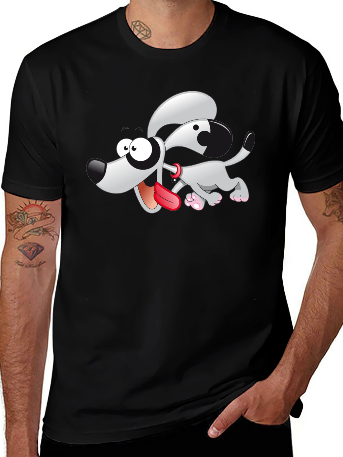 Variant 2 of Cartoon Dog Graphic Black T-Shirt