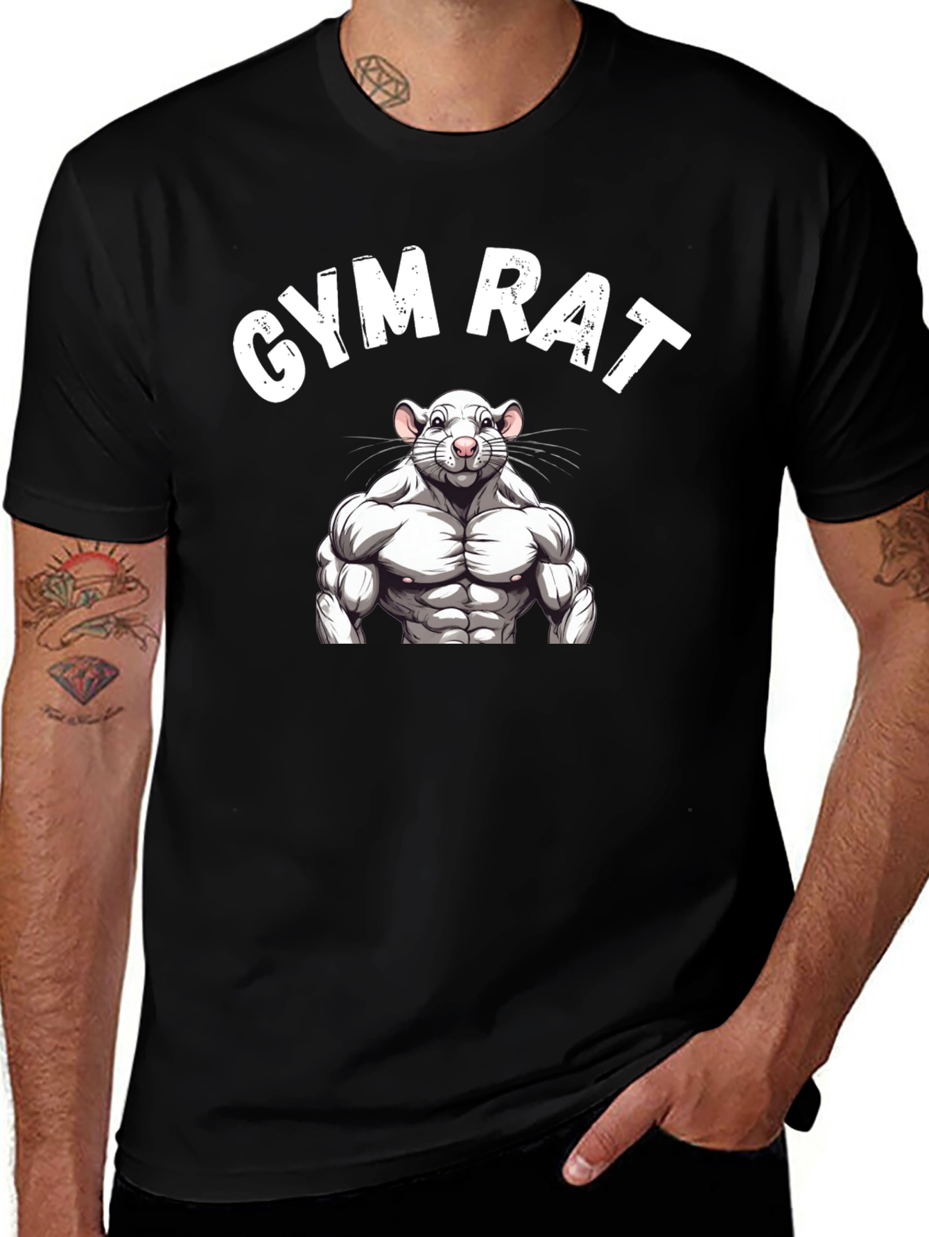 Variant 9 of Gym Rat Black T-Shirt - Muscular Rat Design