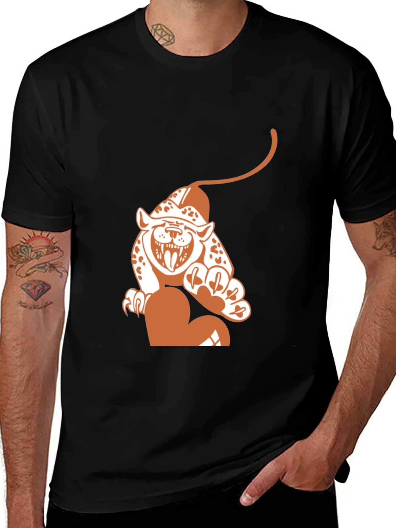 Variant 7 of Funny Cartoon Leopard Graphic Black T-Shirt