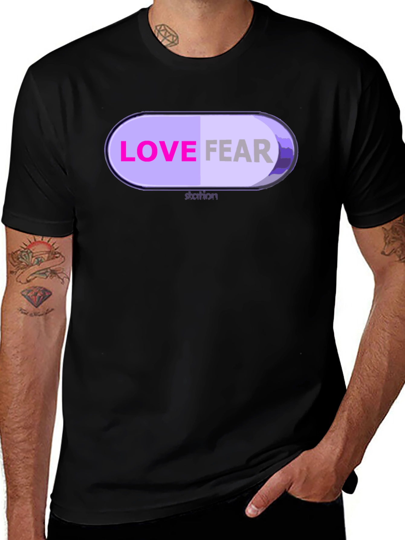 Love vs Fear Graphic Tee - Stylish Pill Design T-Shirt
