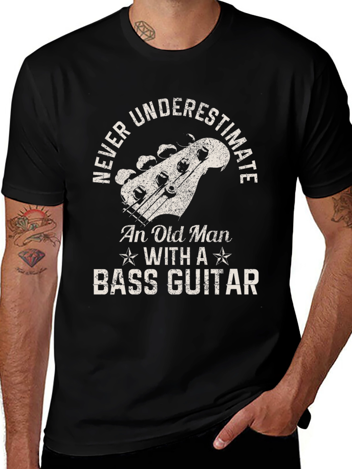 Variant 9 of Never Underestimate Bass Guitar Old Man Black T-Shirt