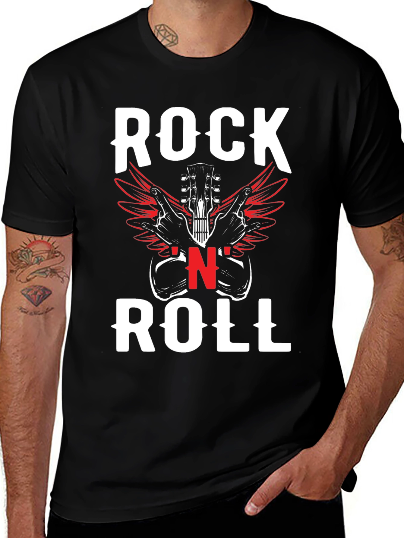 Variant 20 of Rock 'N' Roll Guitar Wings Black T-Shirt