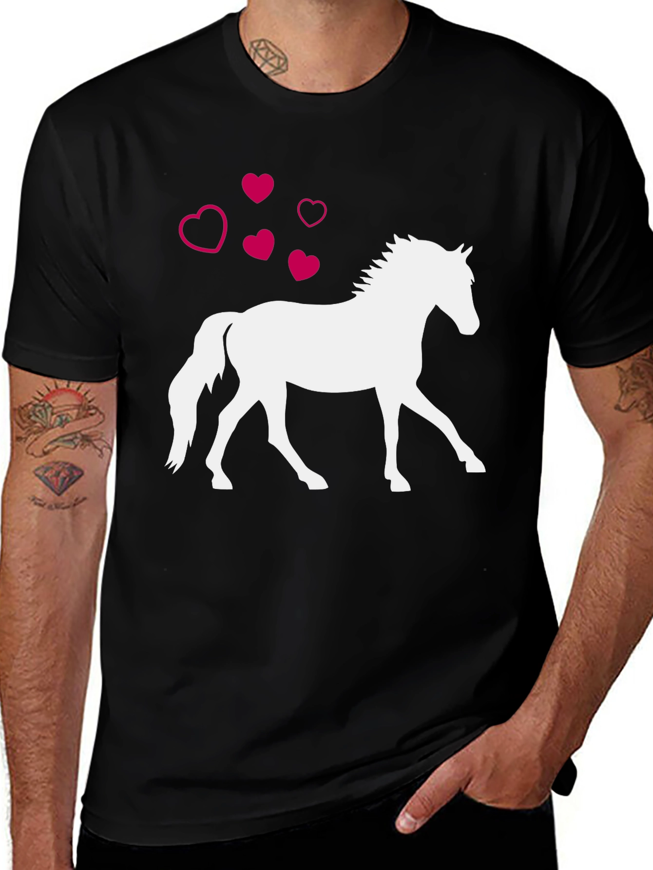 Variant 30 of Horse and Hearts Graphic Tee - Stylish Black T-Shirt