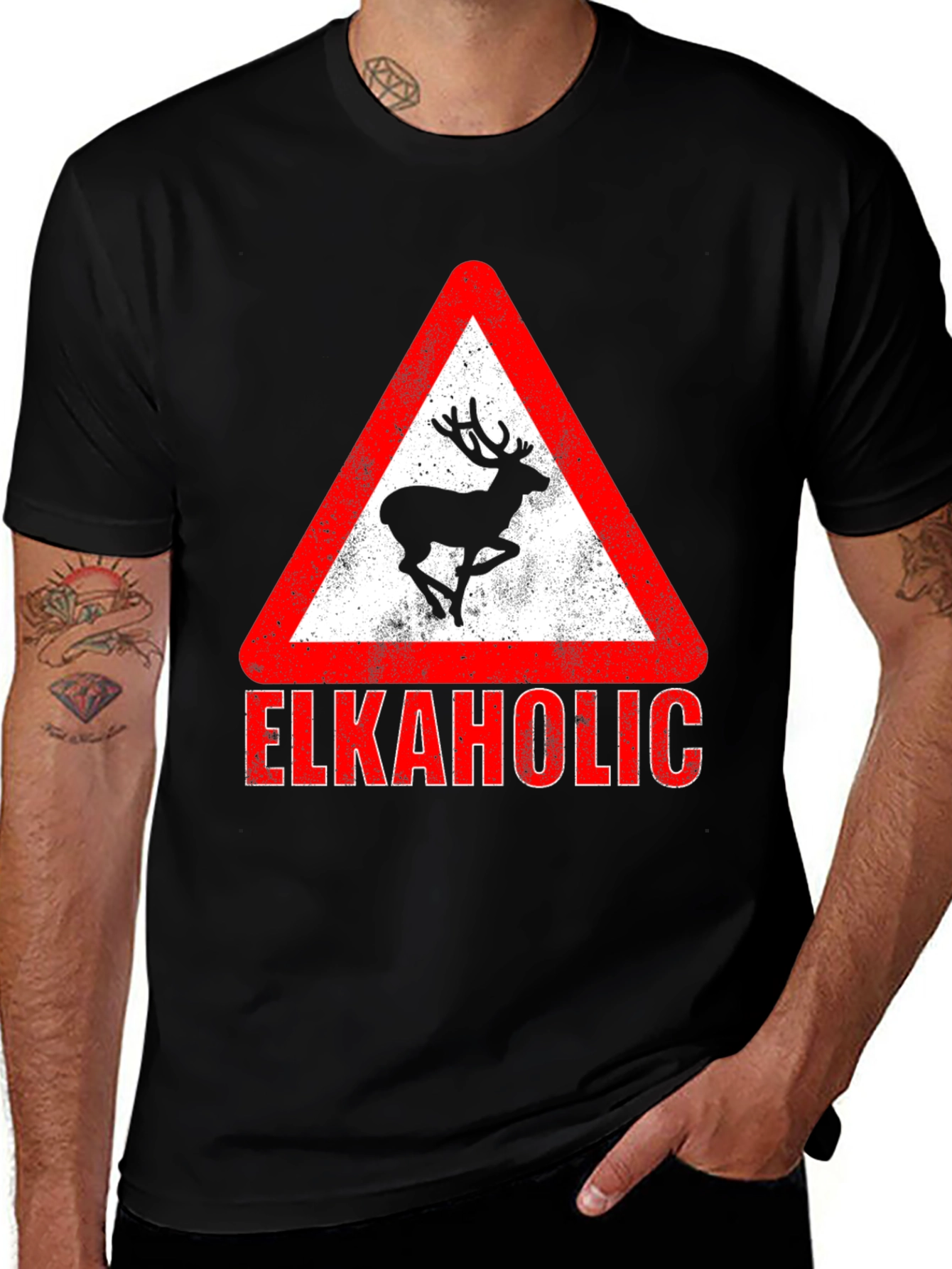 Variant 21 of Elkaholic Graphic Tee - Funny Elk Warning Sign