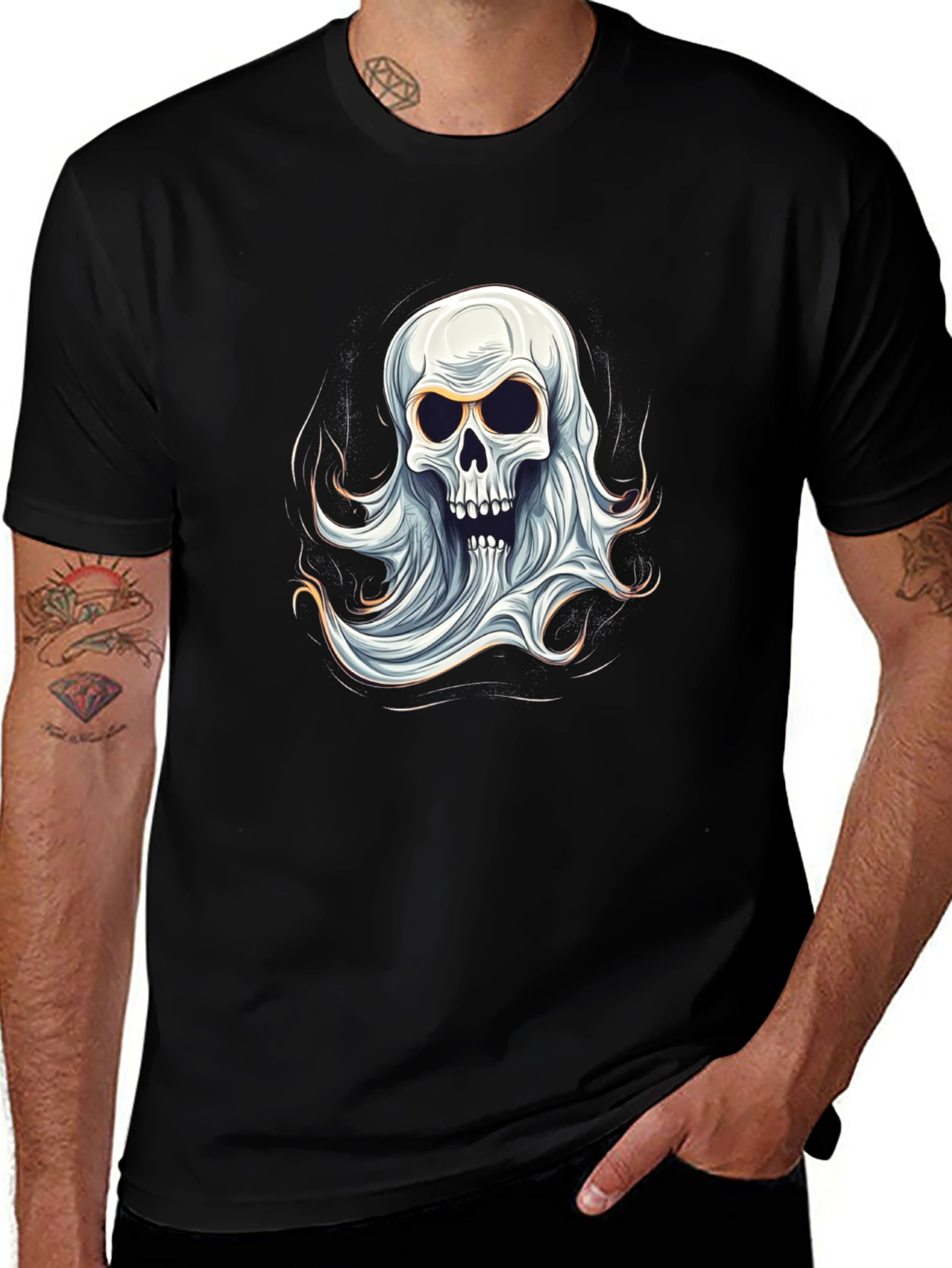 Variant 15 of Ghostly Skull Graphic Tee - Spooky Halloween Shirt