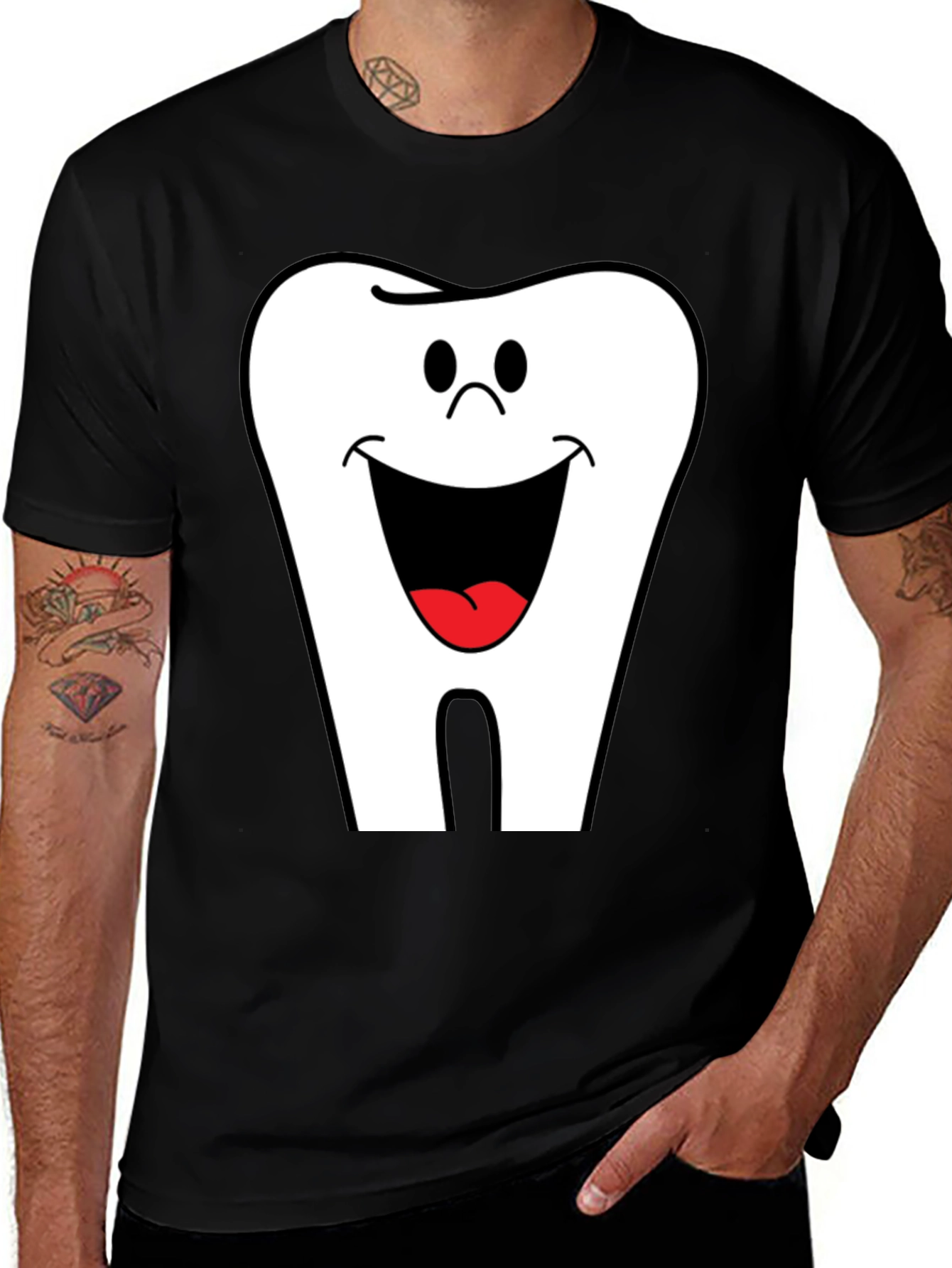 Variant 8 of Smiling Tooth Graphic T-Shirt - Black Cotton Tee