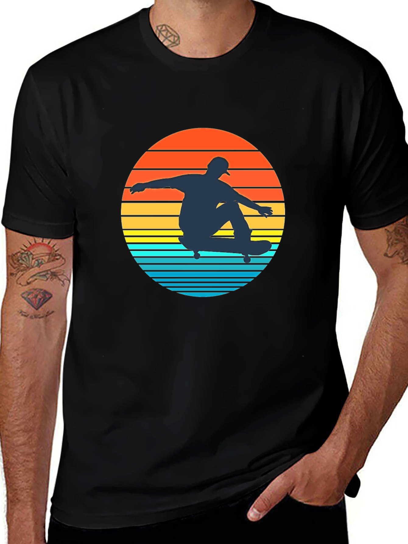 Variant 9 of Retro Skateboarder Graphic Tee - Cool Black T-Shirt