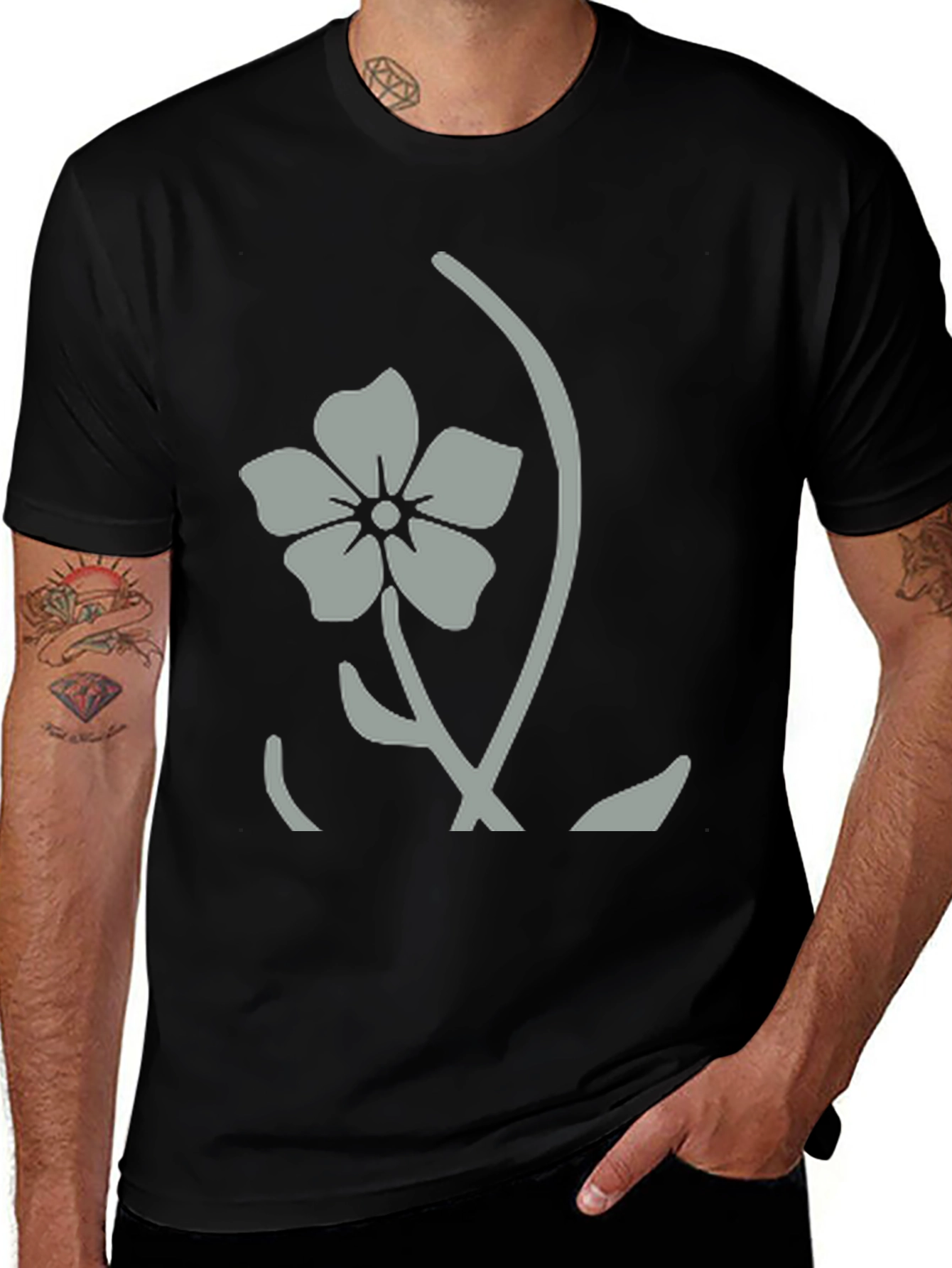 Variant 7 of Floral Graphic Tee - Stylish Black Cotton Blend T-Shirt