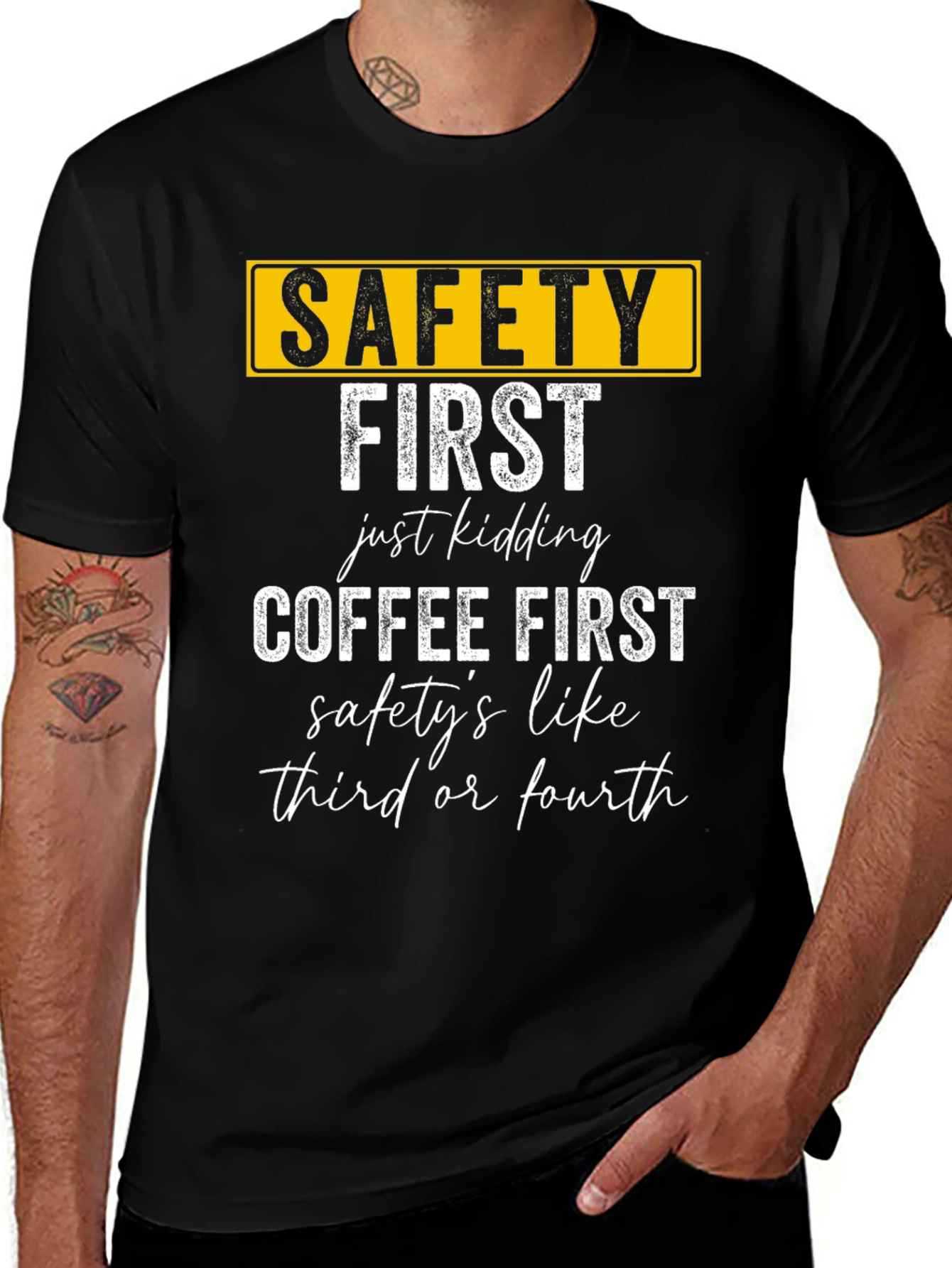 Variant 29 of Coffee First Graphic Tee - Funny Safety Slogan Shirt