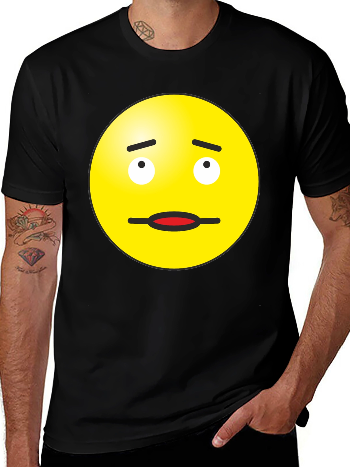 Variant 26 of Doubtful Emoji Graphic Tee - Black Cotton Blend