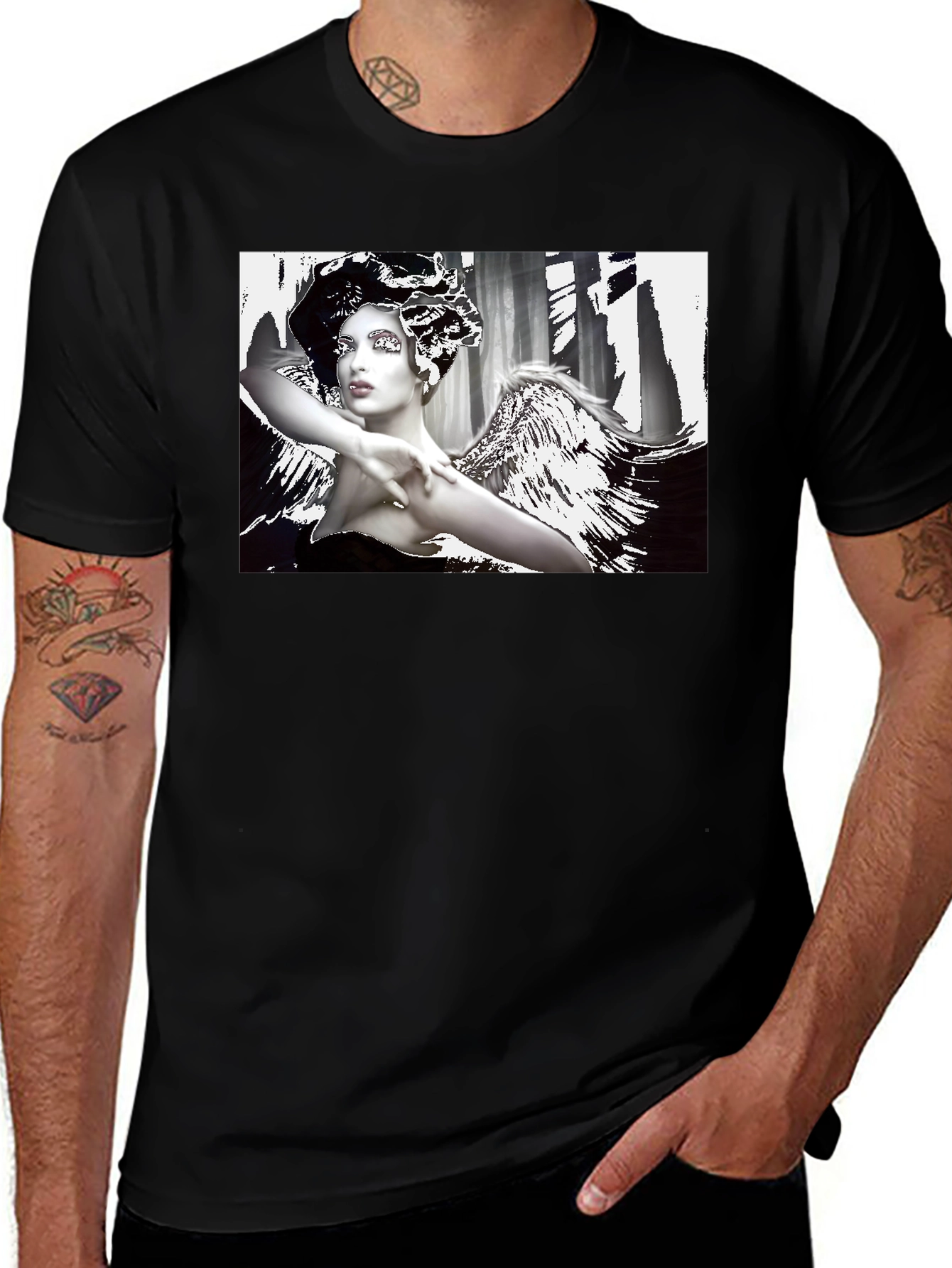 Black Angel Wings Graphic Black Tee - Stylish & Unique main image