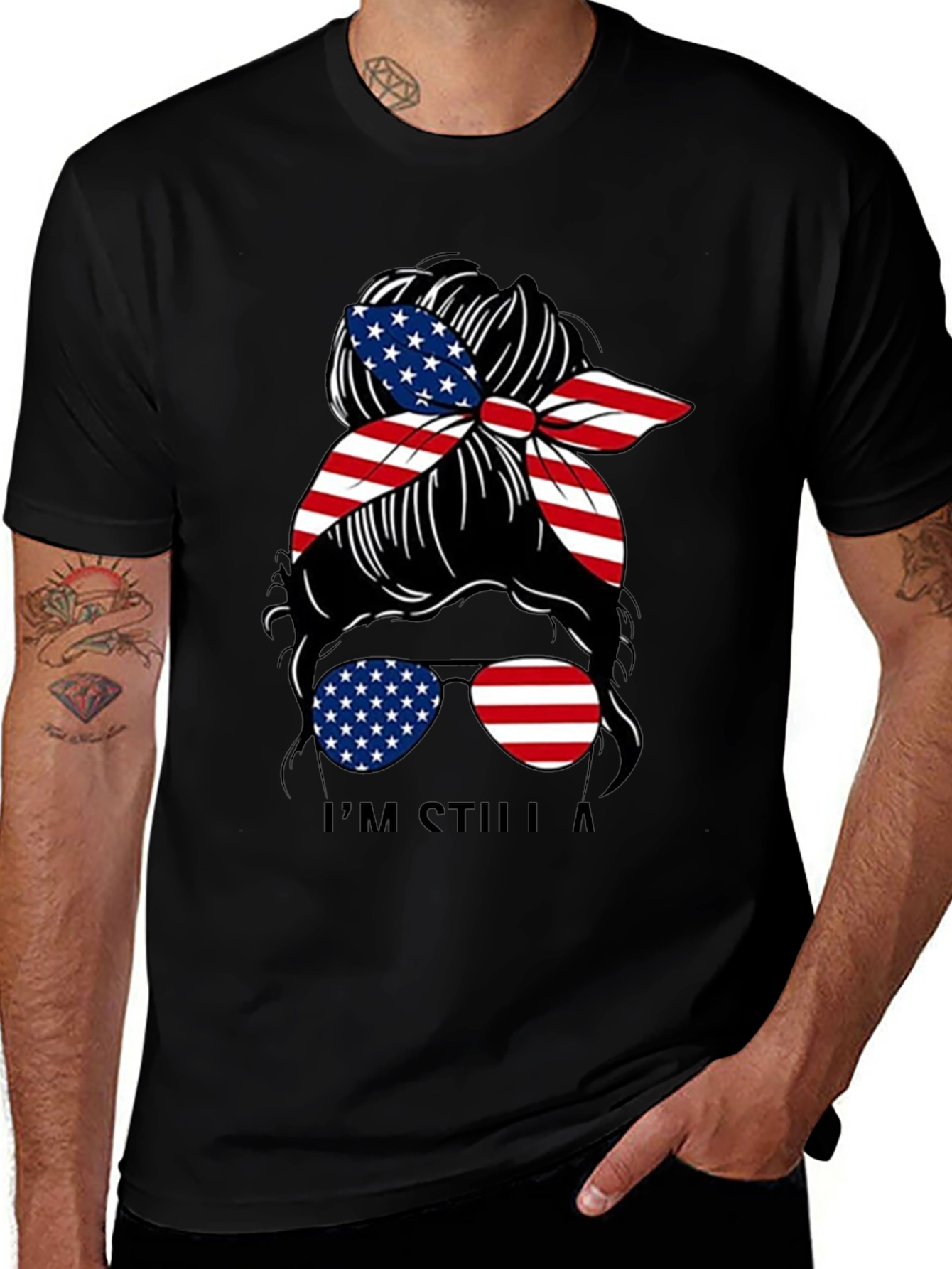 Variant 19 of Patriotic Messy Bun T-Shirt - American Flag