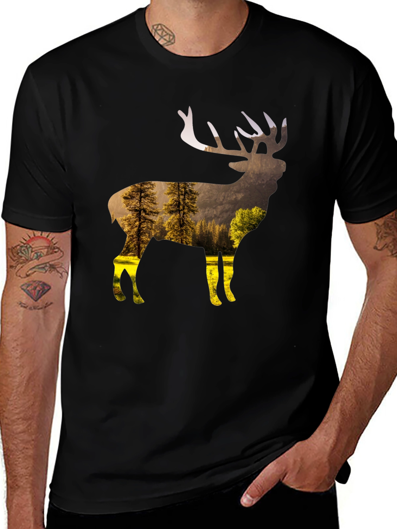 Variant 27 of Nature Deer Graphic T-Shirt - Black