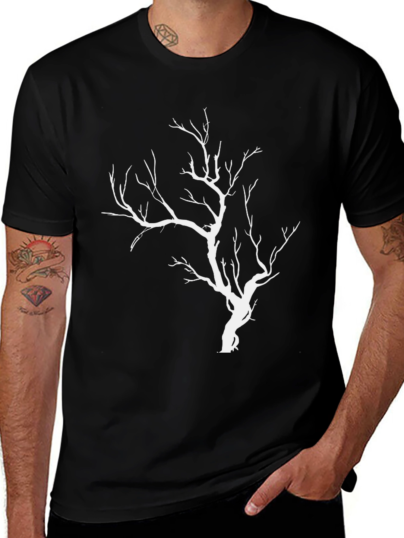 Variant 21 of Black T-Shirt with White Tree Graphic
