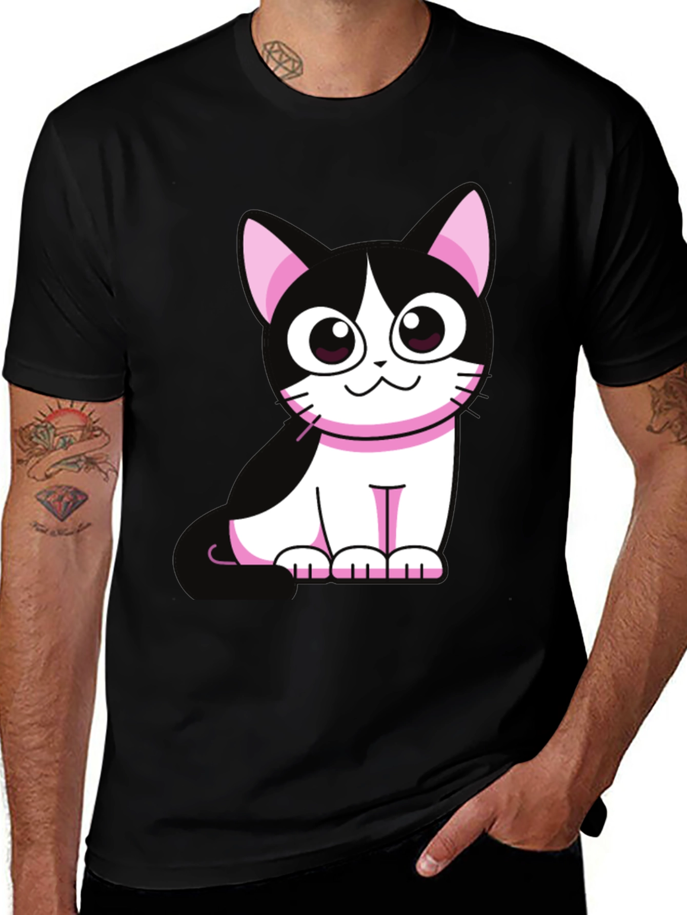Variant 27 of Cute Cartoon Cat Graphic Tee - Black