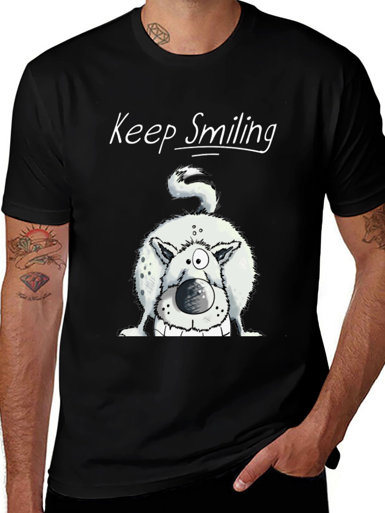Black Keep Smiling Dog Graphic Tee - Black Cotton Shirt main image