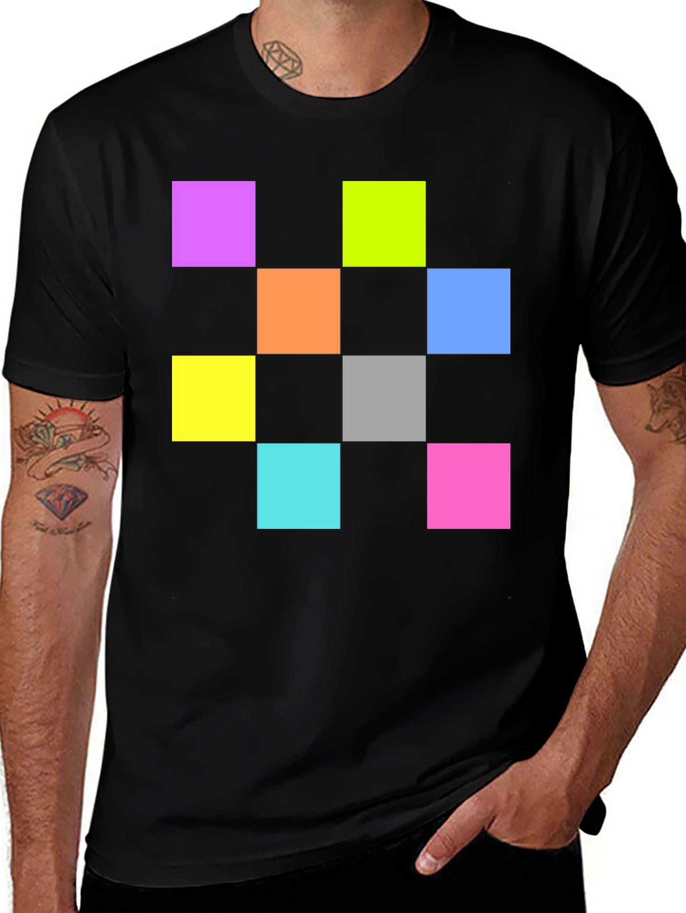 Variant 9 of Colorful Squares Graphic Black T-Shirt