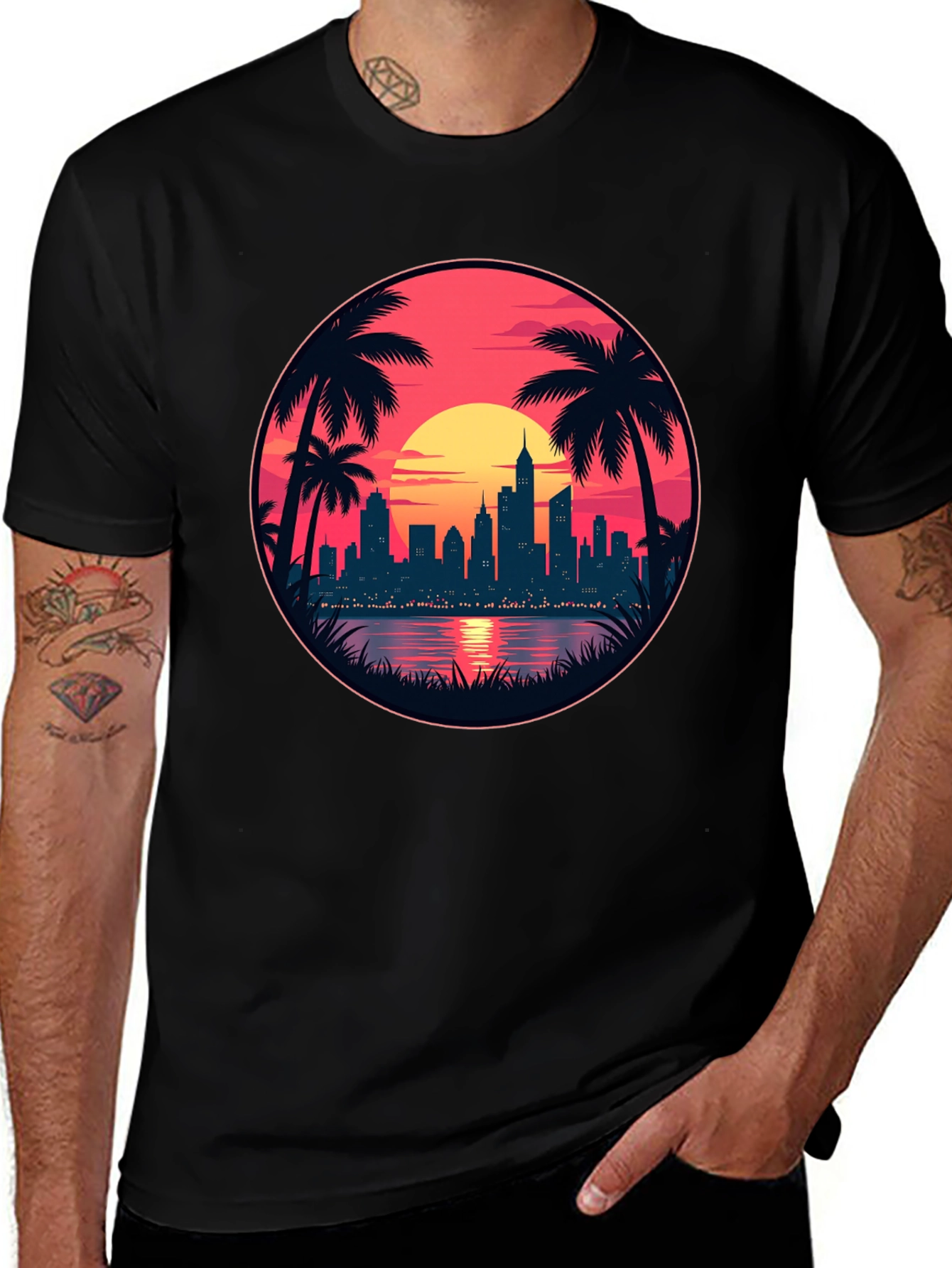 Variant 20 of Sunset Cityscape Graphic Tee - Island Vibes