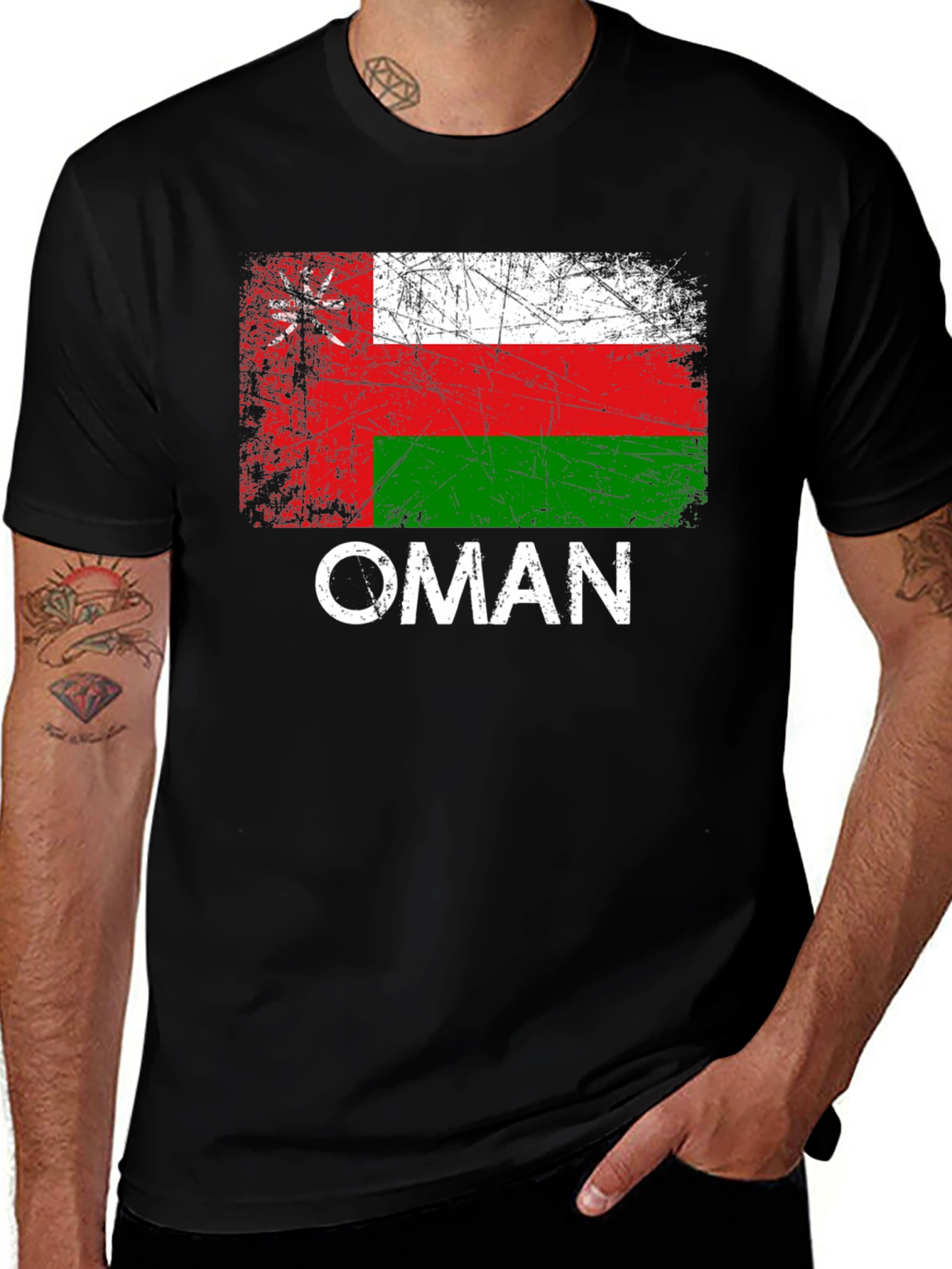 Variant 22 of Oman Flag T-Shirt Distressed Graphic Tee
